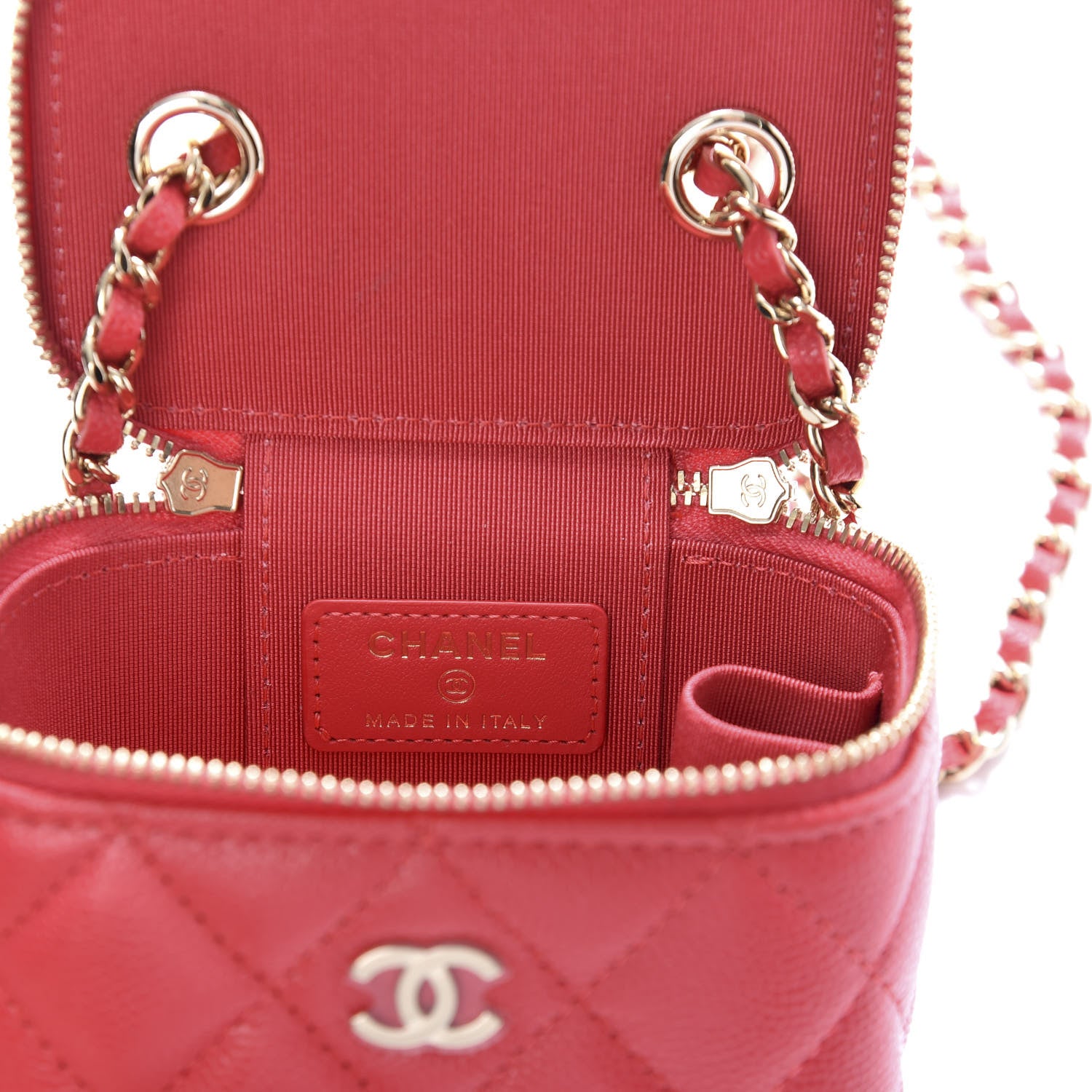 Chanel Caviar Quilted Mini Vanity Case With Chain Red 5 of 9