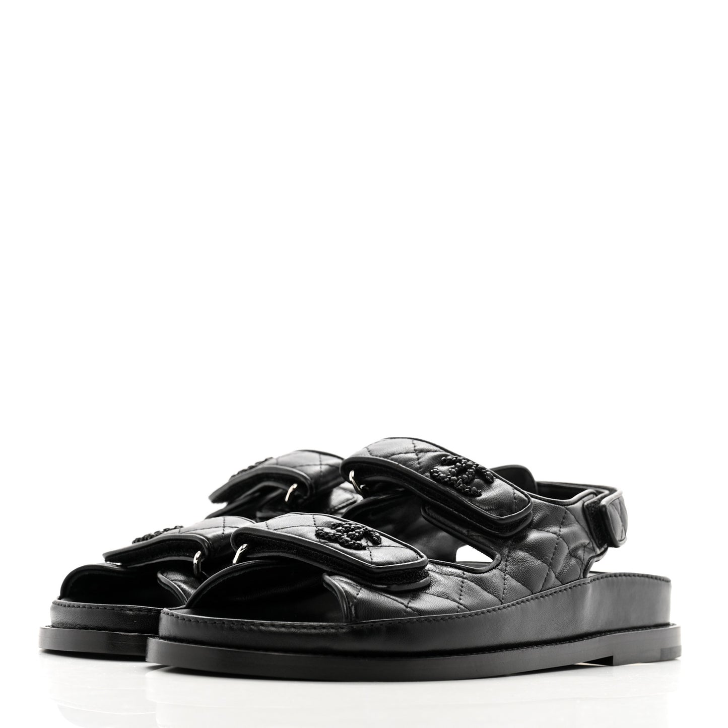Lambskin Quilted Velcro Dad Sandals 37 So Black