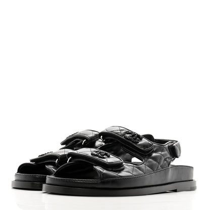 Chanel Lambskin Quilted Velcro Dad Sandals 37 So Black 4 of 9