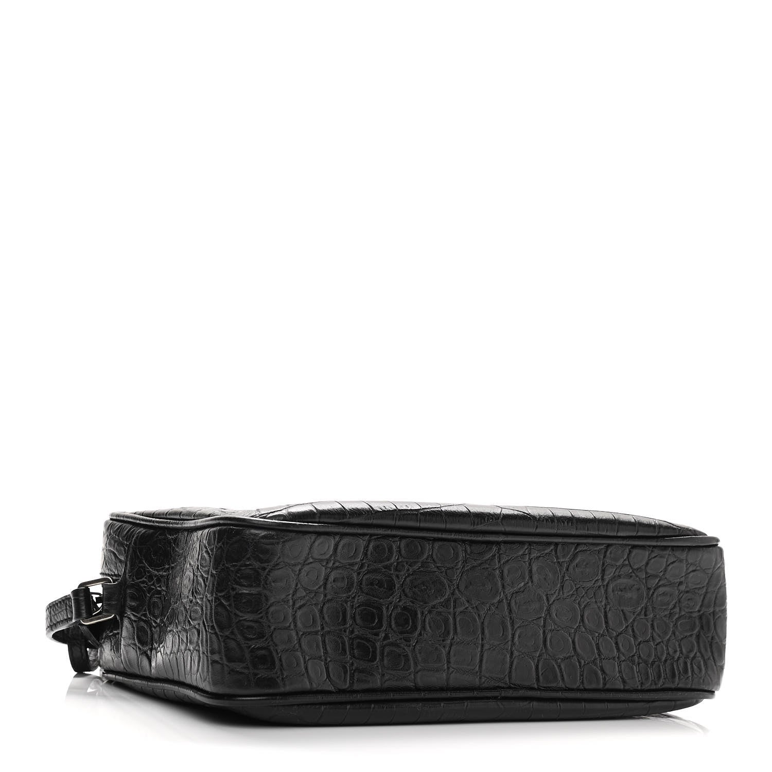 Saint Laurent Calfskin Crocodile Embossed Monogram Lou Camera Bag Black 3 of 8