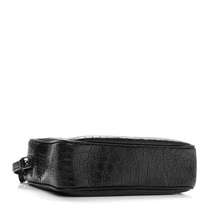 Saint Laurent Calfskin Crocodile Embossed Monogram Lou Camera Bag Black 3 of 8