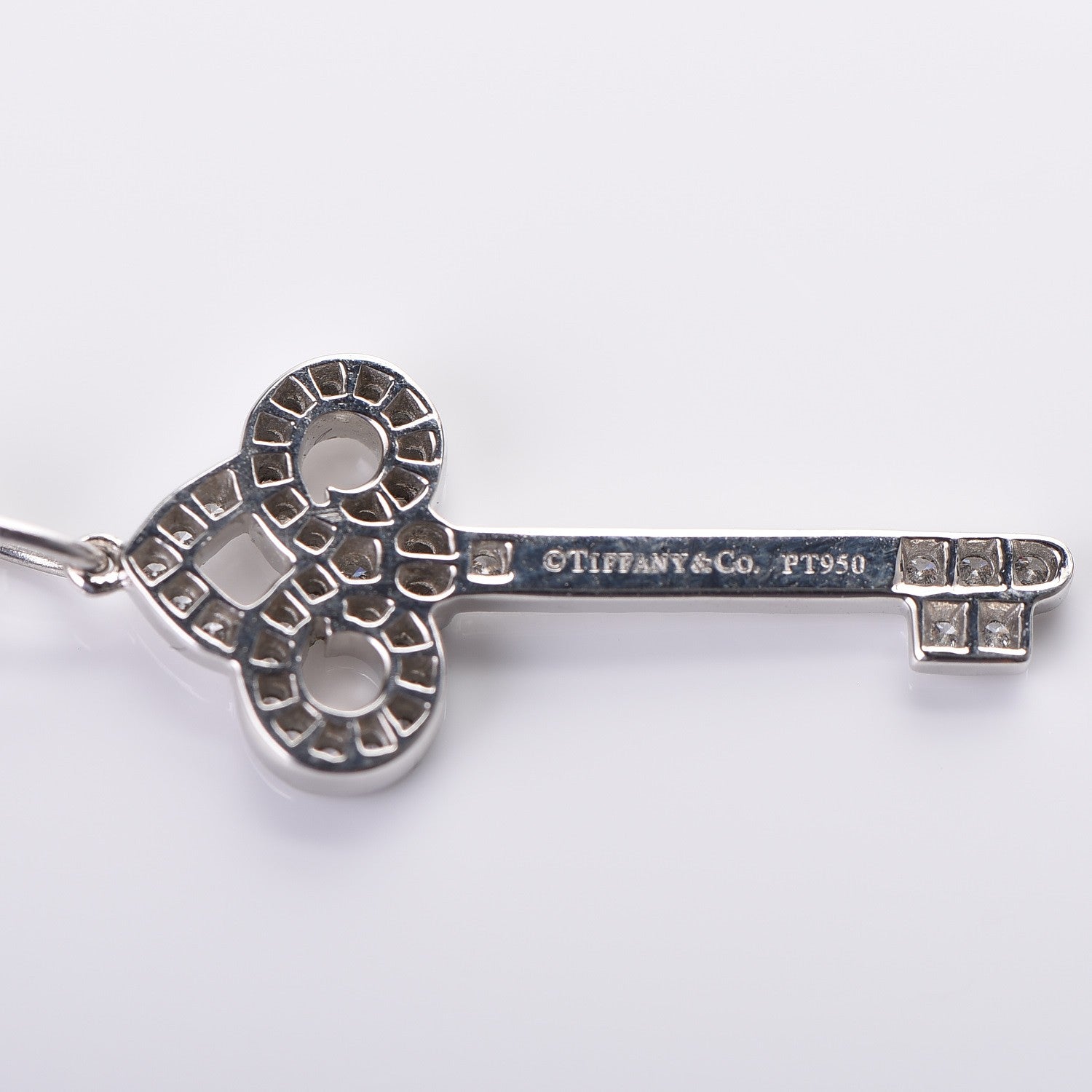 Tiffany Platinum Diamond .12ct Fleur De Lis Key Pendant Necklace 8 of 9