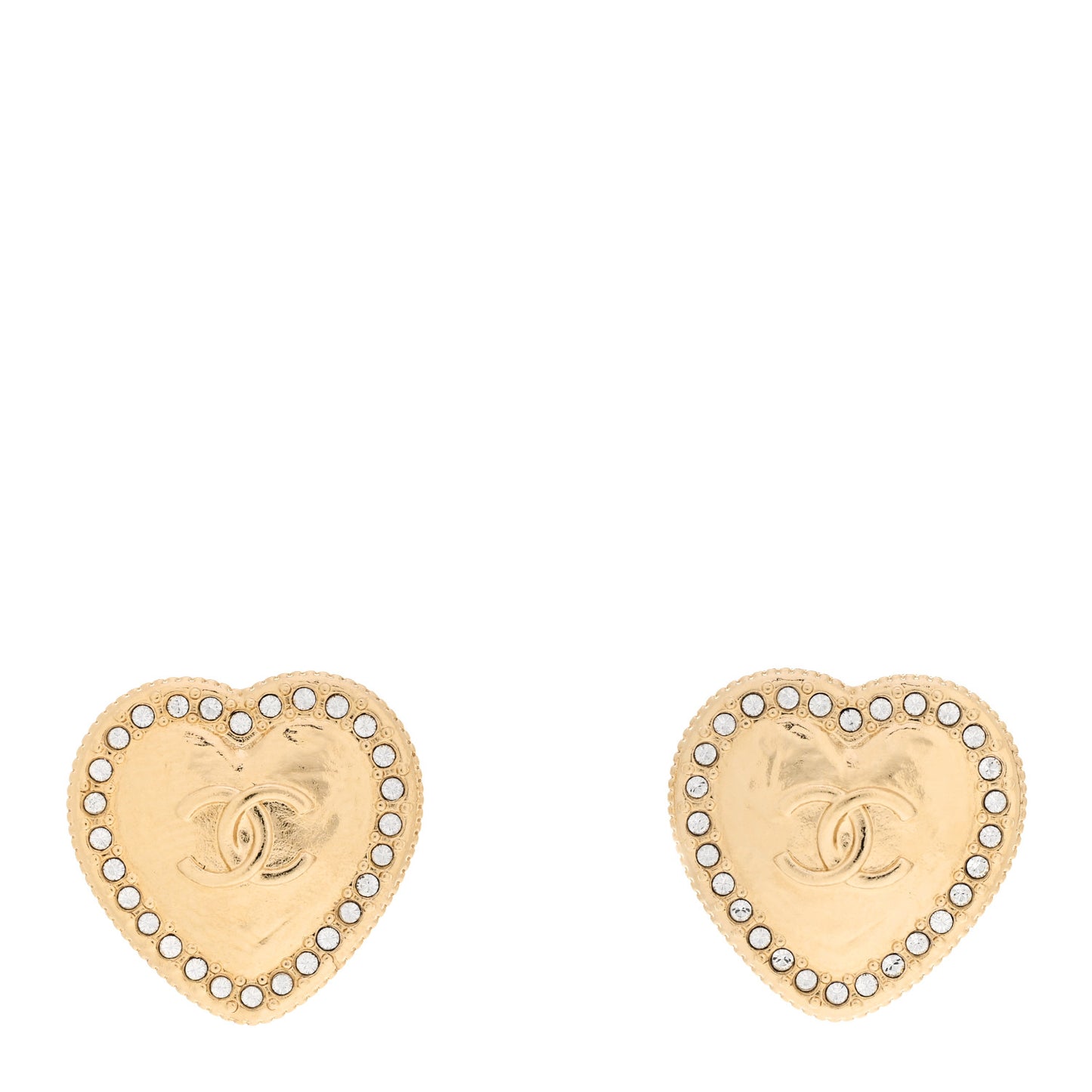 Metal Crystal CC Heart Earrings Gold