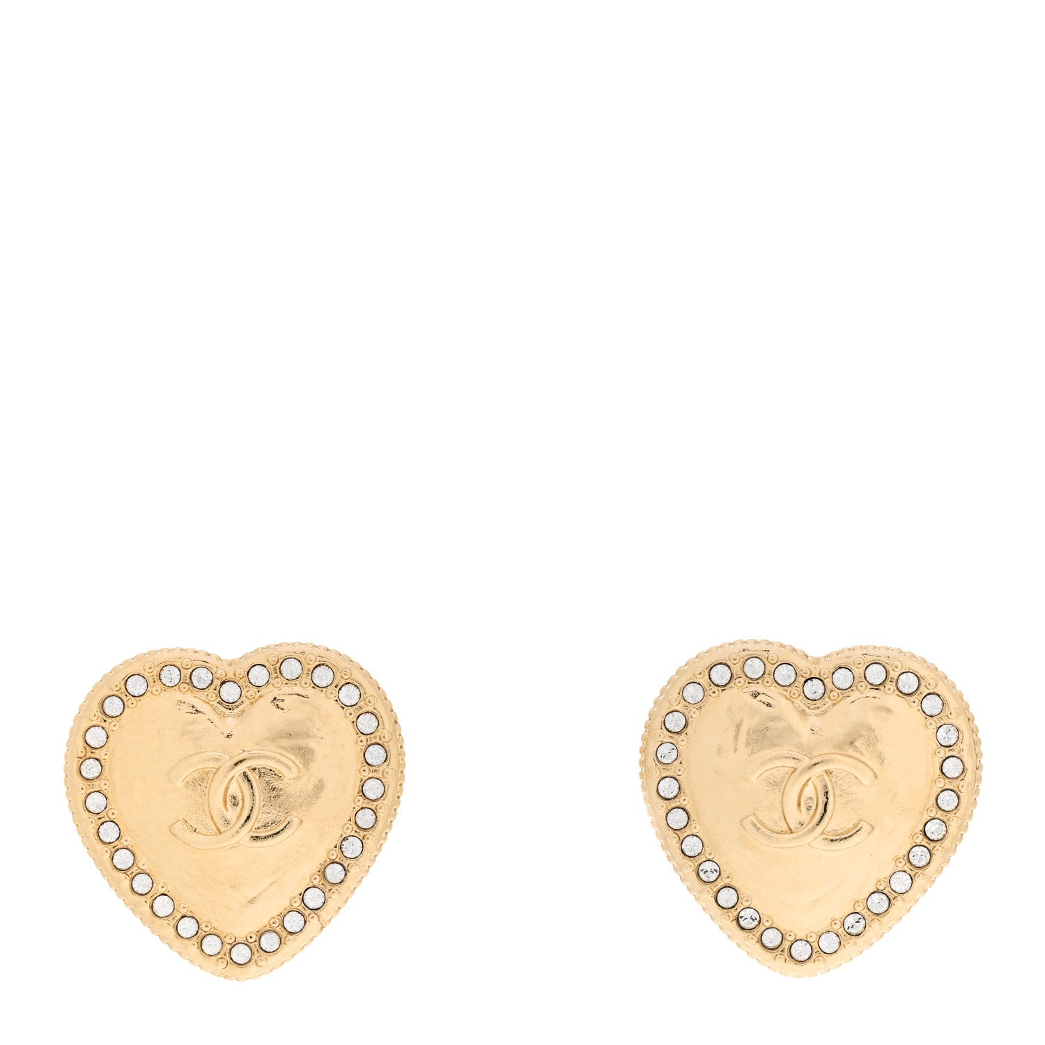 Chanel Metal Crystal CC Heart Earrings Gold 1 of 5