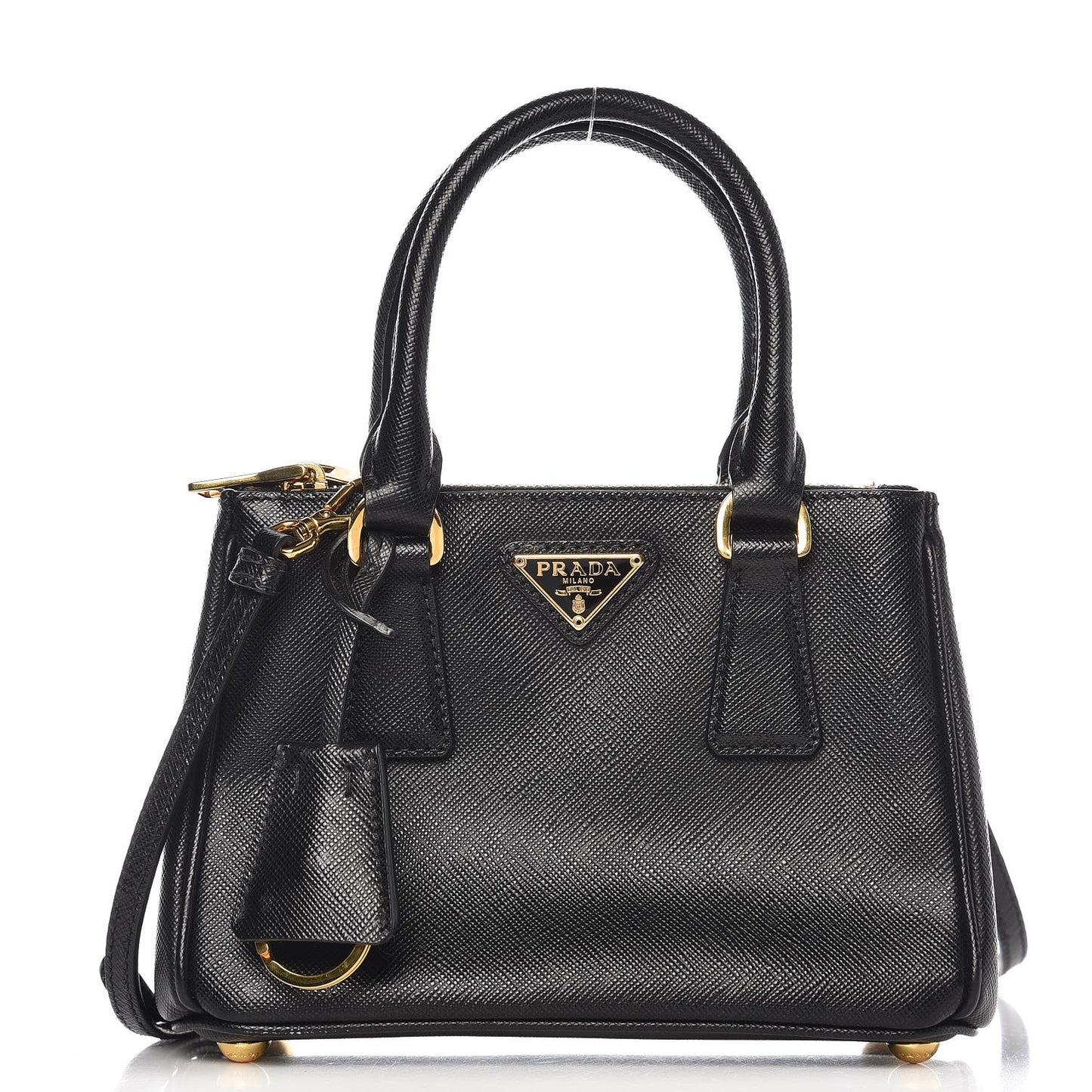 Saffiano Micro Galleria Double Zip Tote Nero Black