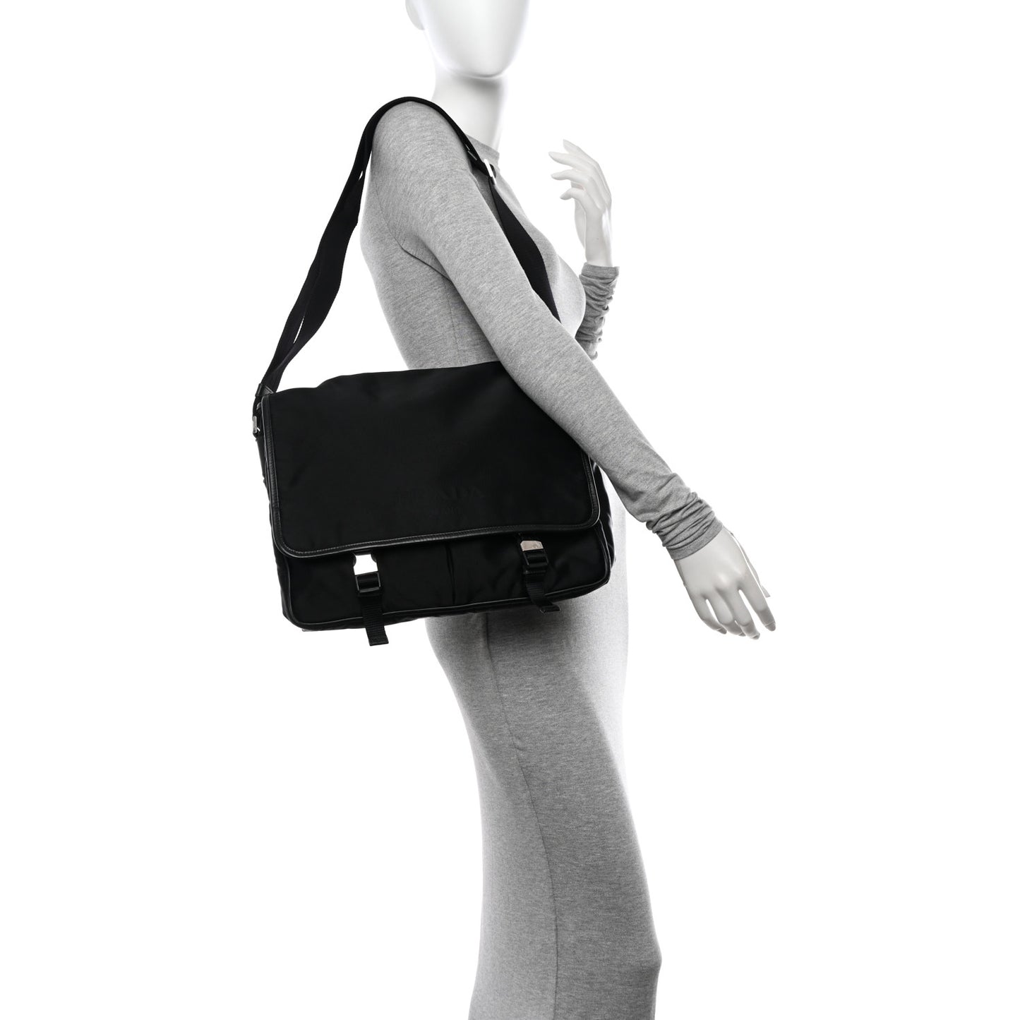 Tessuto Nylon Saffiano Logo Messenger Bag Black