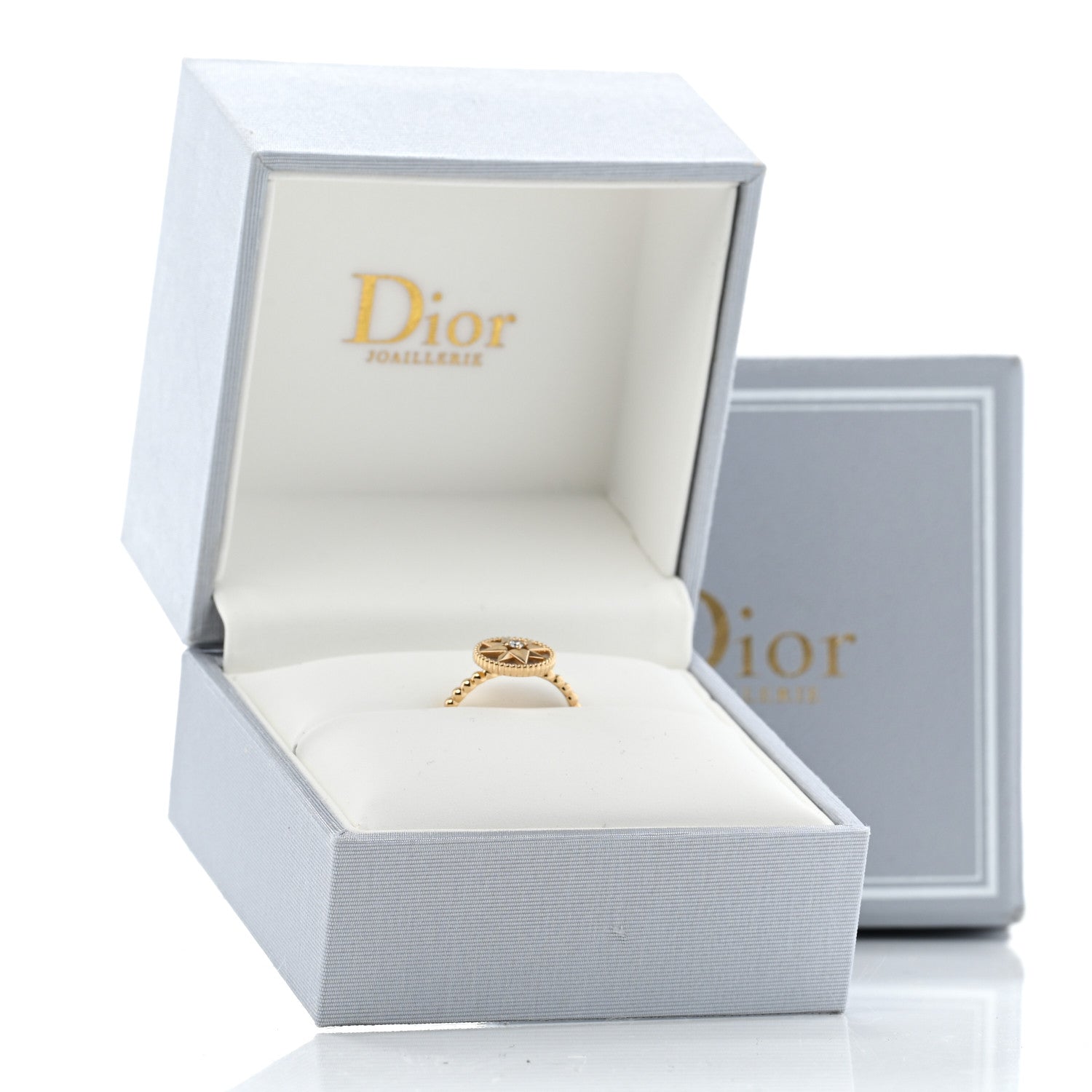 Christian Dior 18K Yellow Gold Diamond Mother of Pearl Rose Des Vents Ring 50 5.5 6 of 6