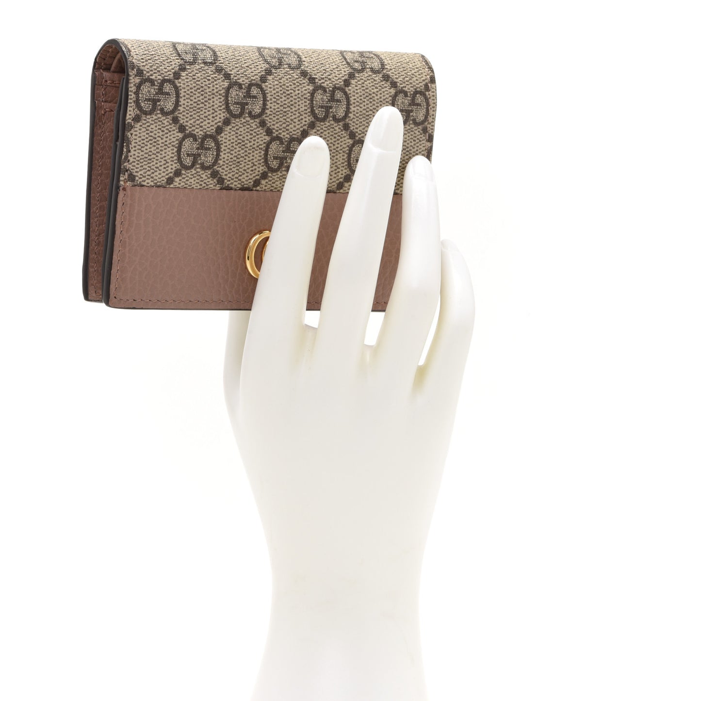 Dollar Calfskin GG Supreme Monogram GG Marmont Card Case Porcelain Rose Beige Ebony