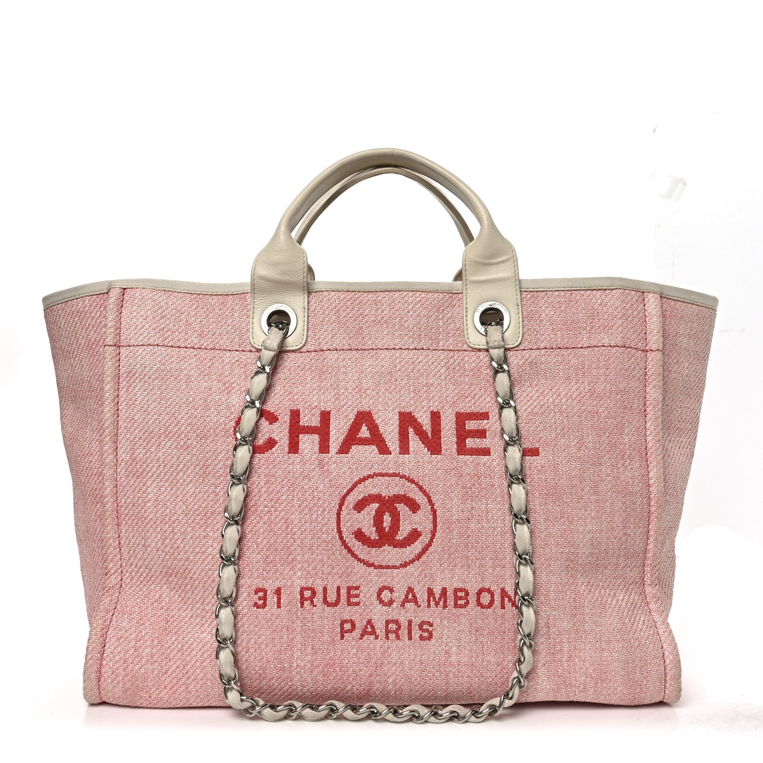 Chanel Woven Straw Raffia Medium Deauville Tote Pink White 1 of 10