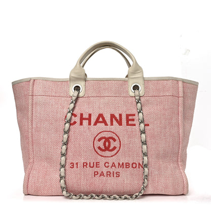 Chanel Woven Straw Raffia Medium Deauville Tote Pink White 1 of 10