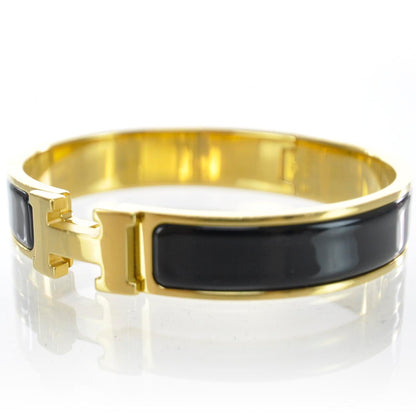 Hermes Enamel Narrow Clic Clac H Bracelet Black Gold 3 of 7