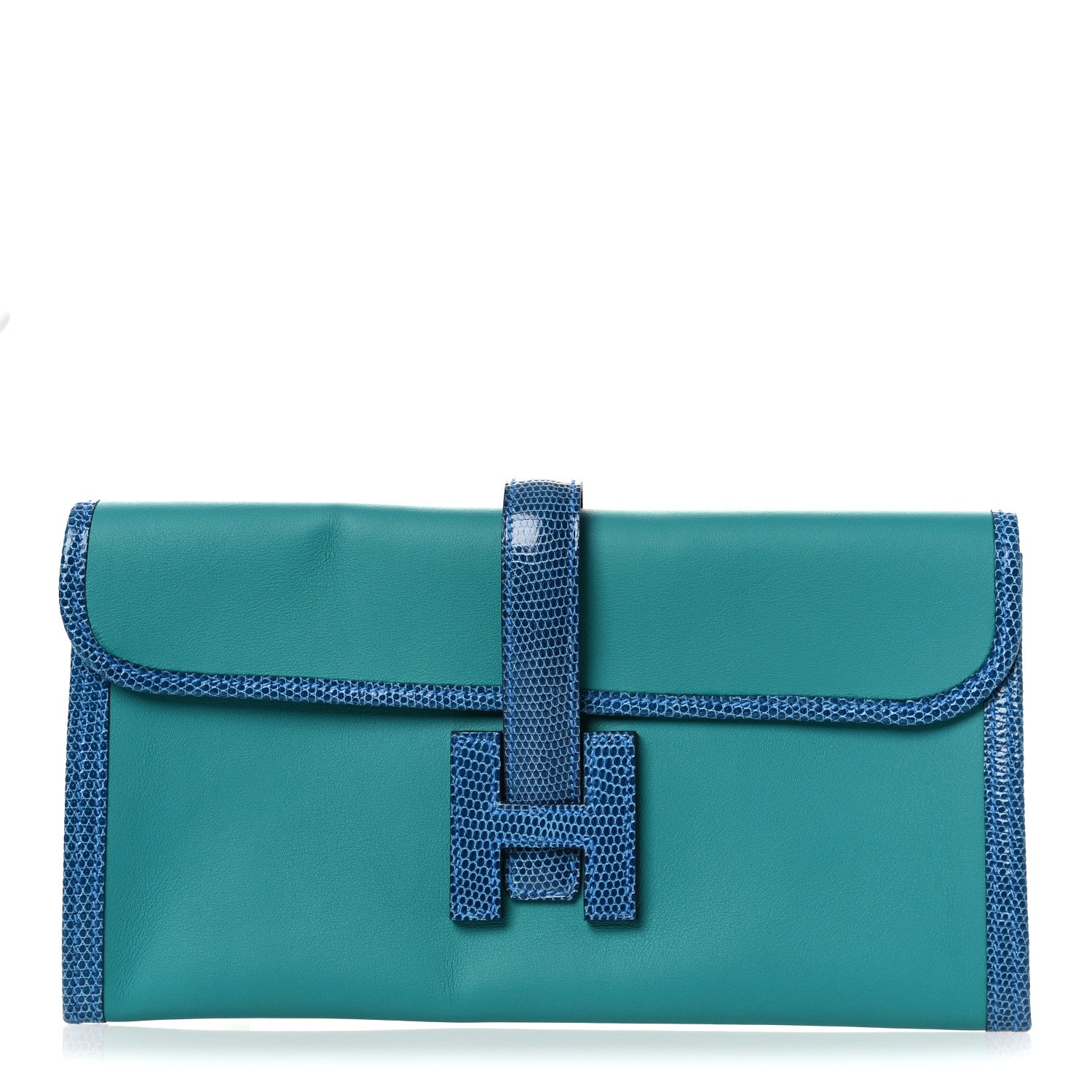 Hermes Swift Lizard Jige Elan Touch 29 Clutch Bleu Paon Mykonos 1 of 8