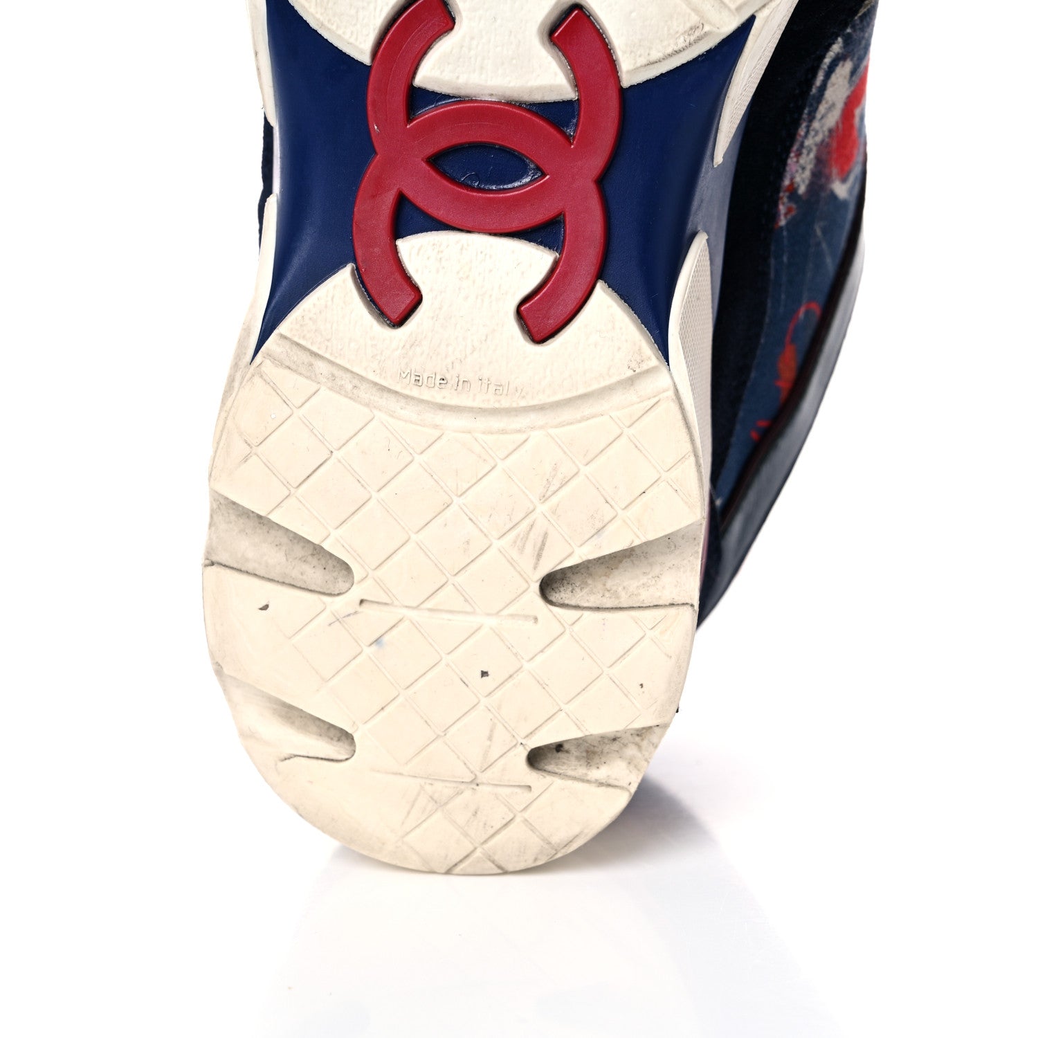 Chanel Canvas Suede Calfskin Womens CC Sneakers 35.5 Navy Red Black 11 of 14