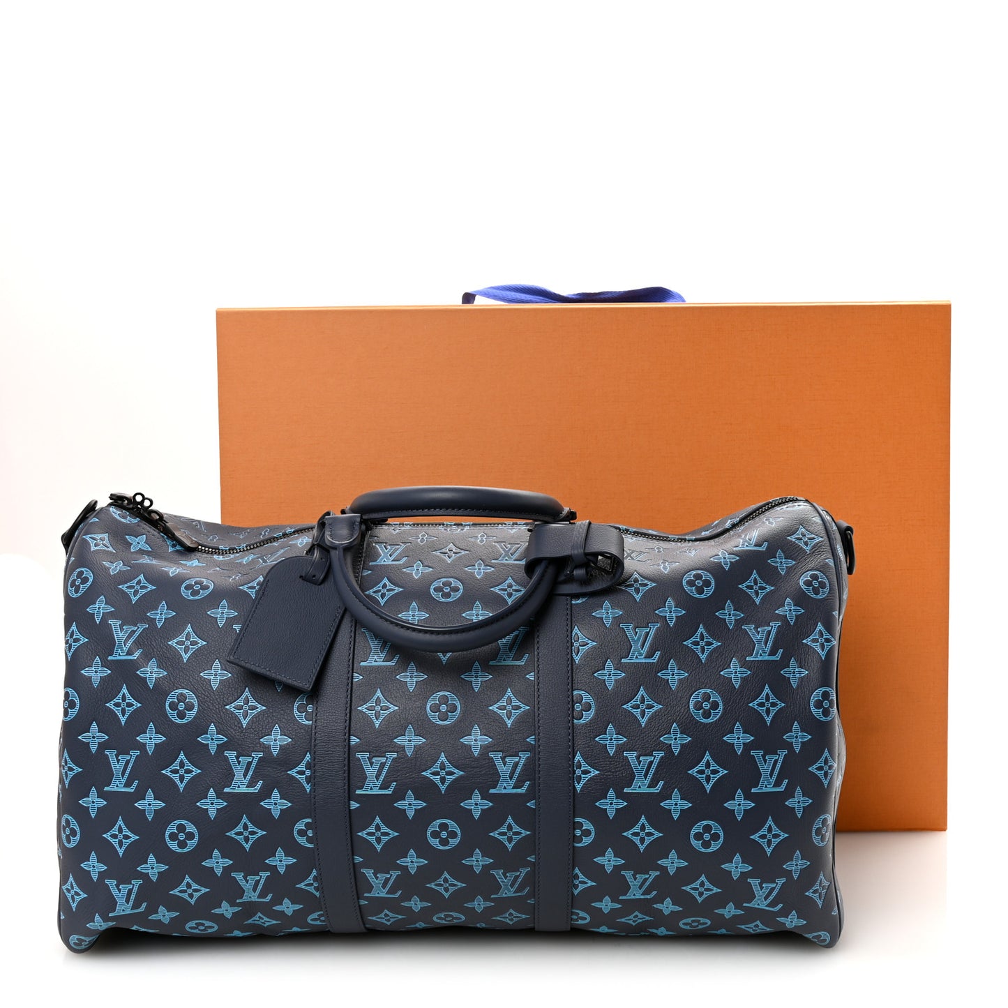 Calfskin Monogram Shadow Keepall Bandouliere 50 Navy