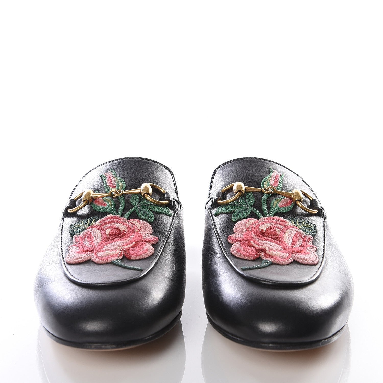 Gucci Calfskin Flower Embroidered Princetown Slippers 36.5 Black 3 of 10