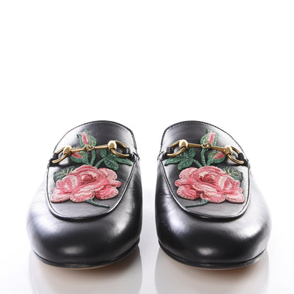 Gucci Calfskin Flower Embroidered Princetown Slippers 36.5 Black 3 of 10