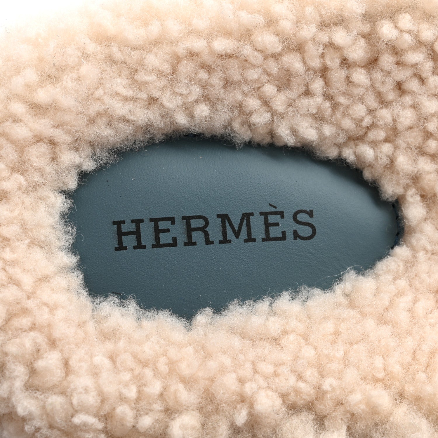 Hermes Suede Goatskin Woolskin Womens Chypre Sandals 38 Bleu Pinede Ecru 6 of 9
