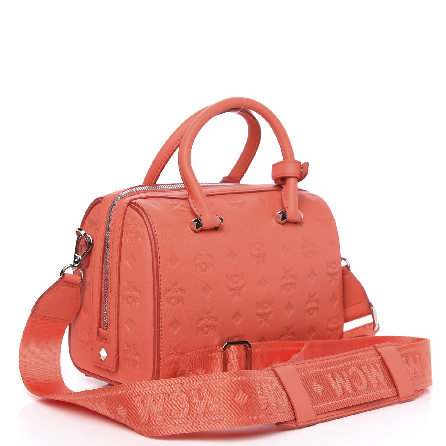 Calfskin Ottomar Monogram Essential Boston Bag Hot Coral