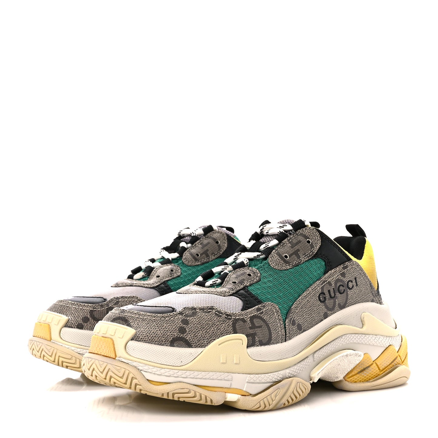 X GUCCI Maxi GG Supreme Monogram Womens Triple S Sneakers 39 Beige Ebony Black Green