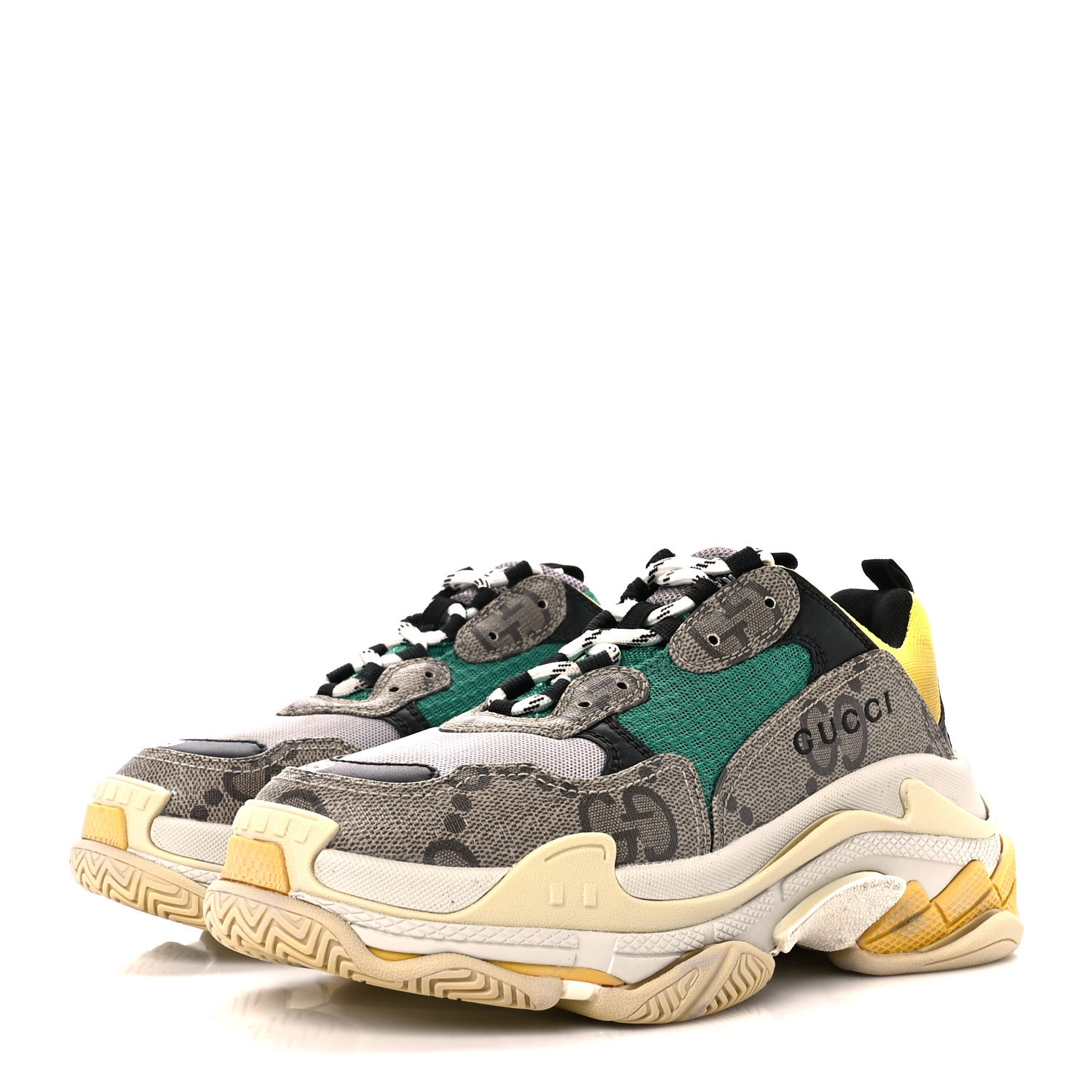 Balenciaga X GUCCI Maxi GG Supreme Monogram Womens Triple S Sneakers 39 Beige Ebony Black Green 3 of 8