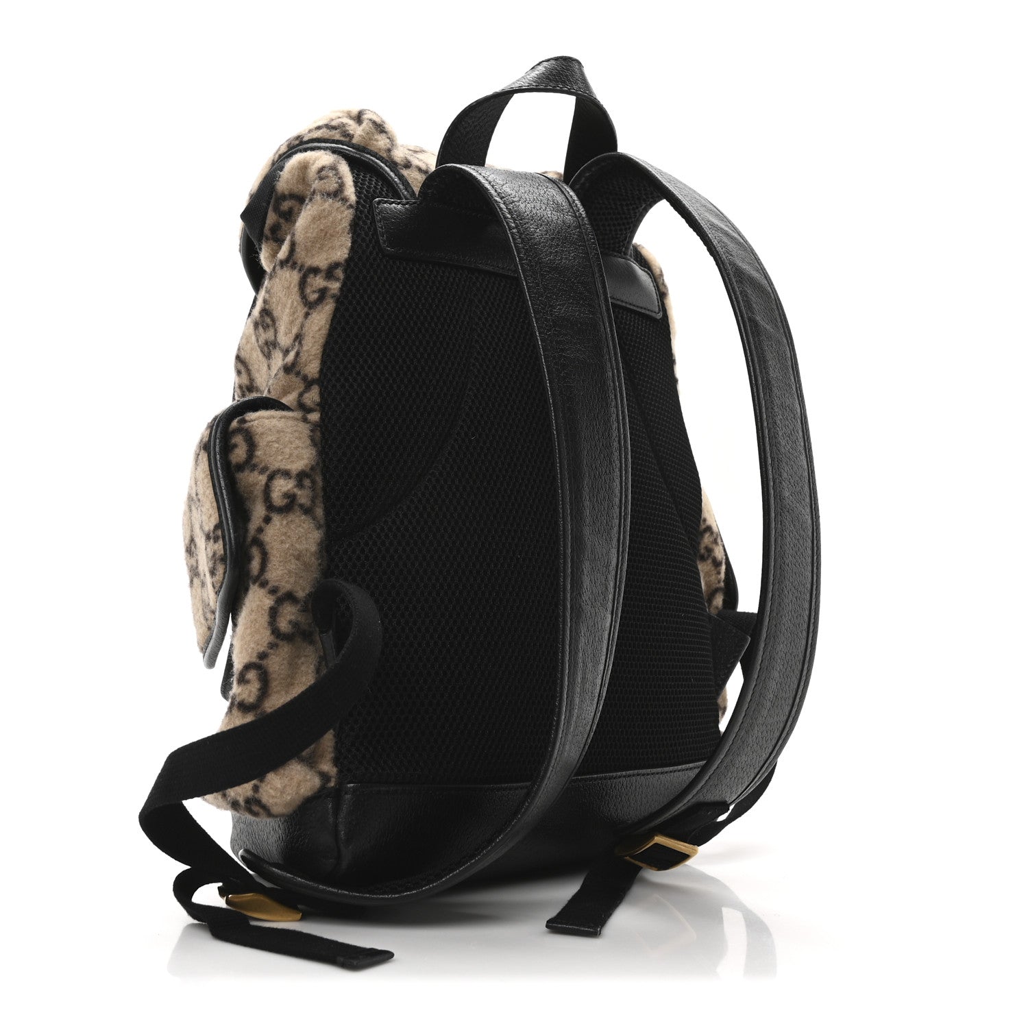 Gucci Covered Wool GG Monogram Large Double Buckle Backpack Beige Ebony Black 3 of 10
