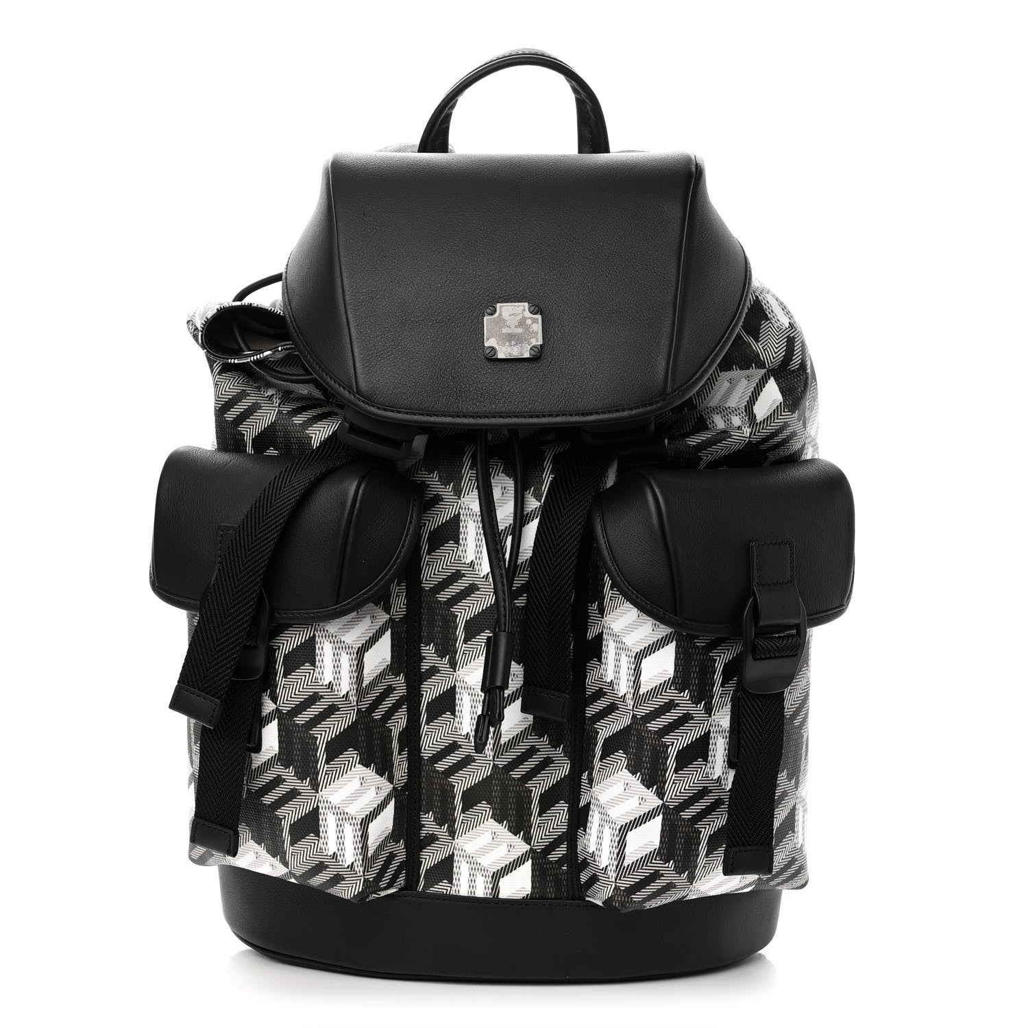 MCM Canvas Nappa Cubic Monogram Medium Two-Pocket Brandenburg Backpack Black White 1 of 10