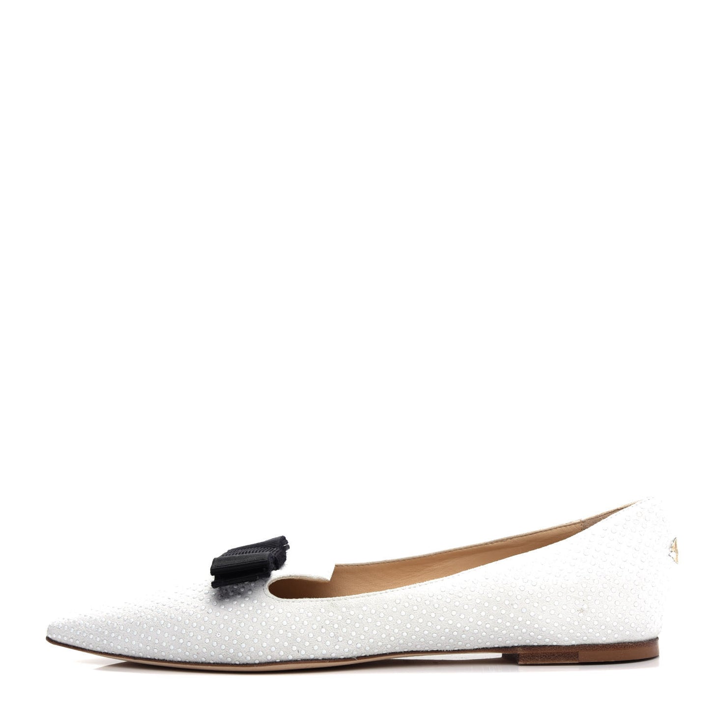 Shiny Calfskin Ministud Gala Bow Flats 40 White