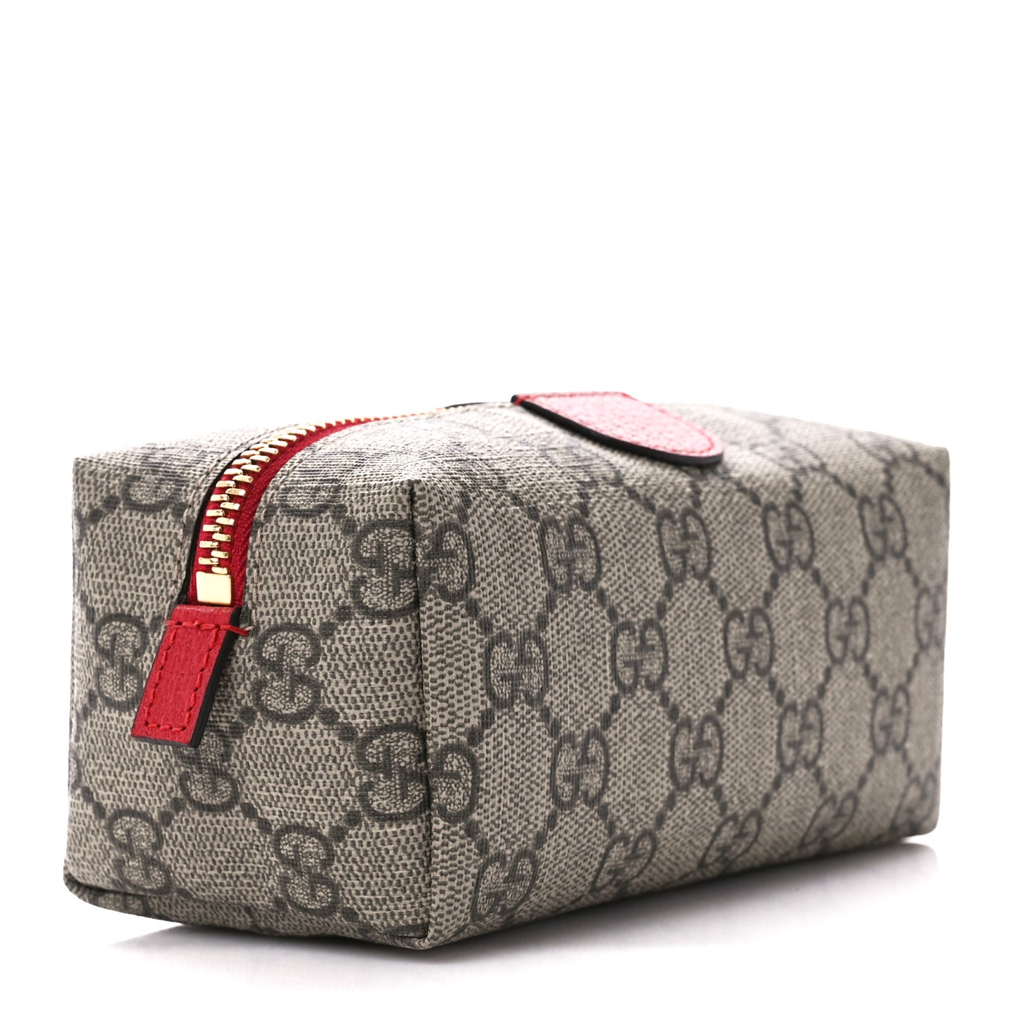 Soft GG Supreme Monogram Calfskin Small Ophidia Cosmetic Case Beige Ebony Hibiscus Red