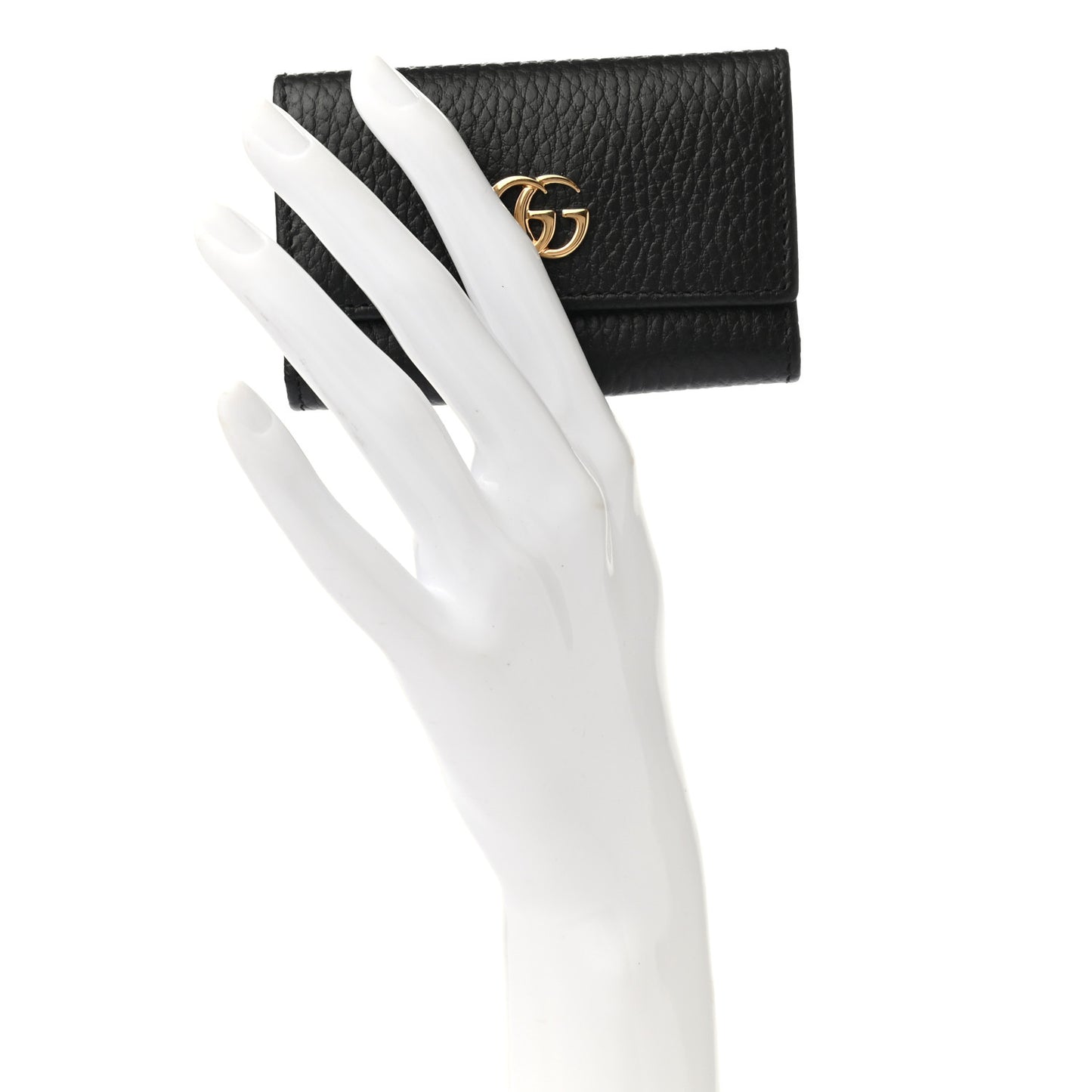 Pebbled Calfskin GG Marmont 6 Key Holder Black