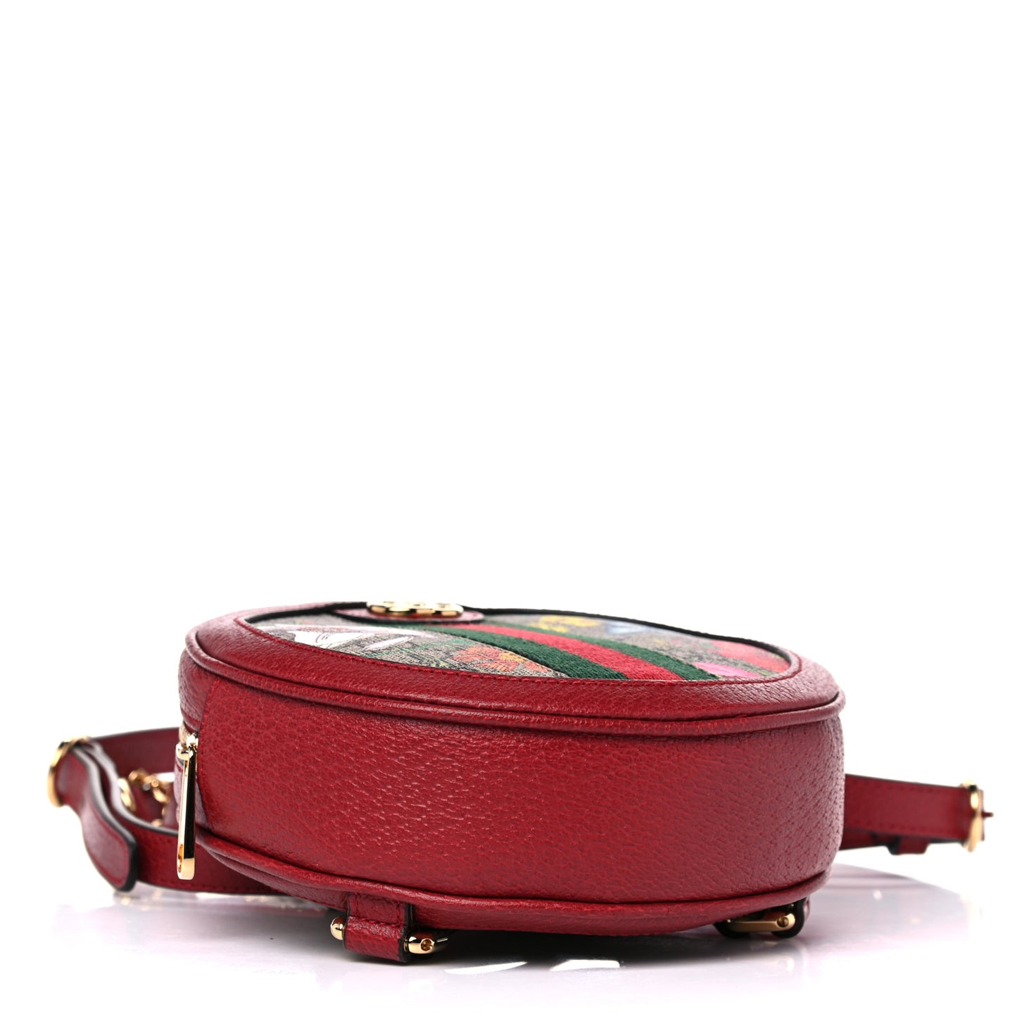 GG Supreme Monogram Web Flora Mini Ophidia Round Backpack Red