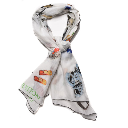 Louis Vuitton Cotton Silk Stickers Animation Stole White 1 of 7