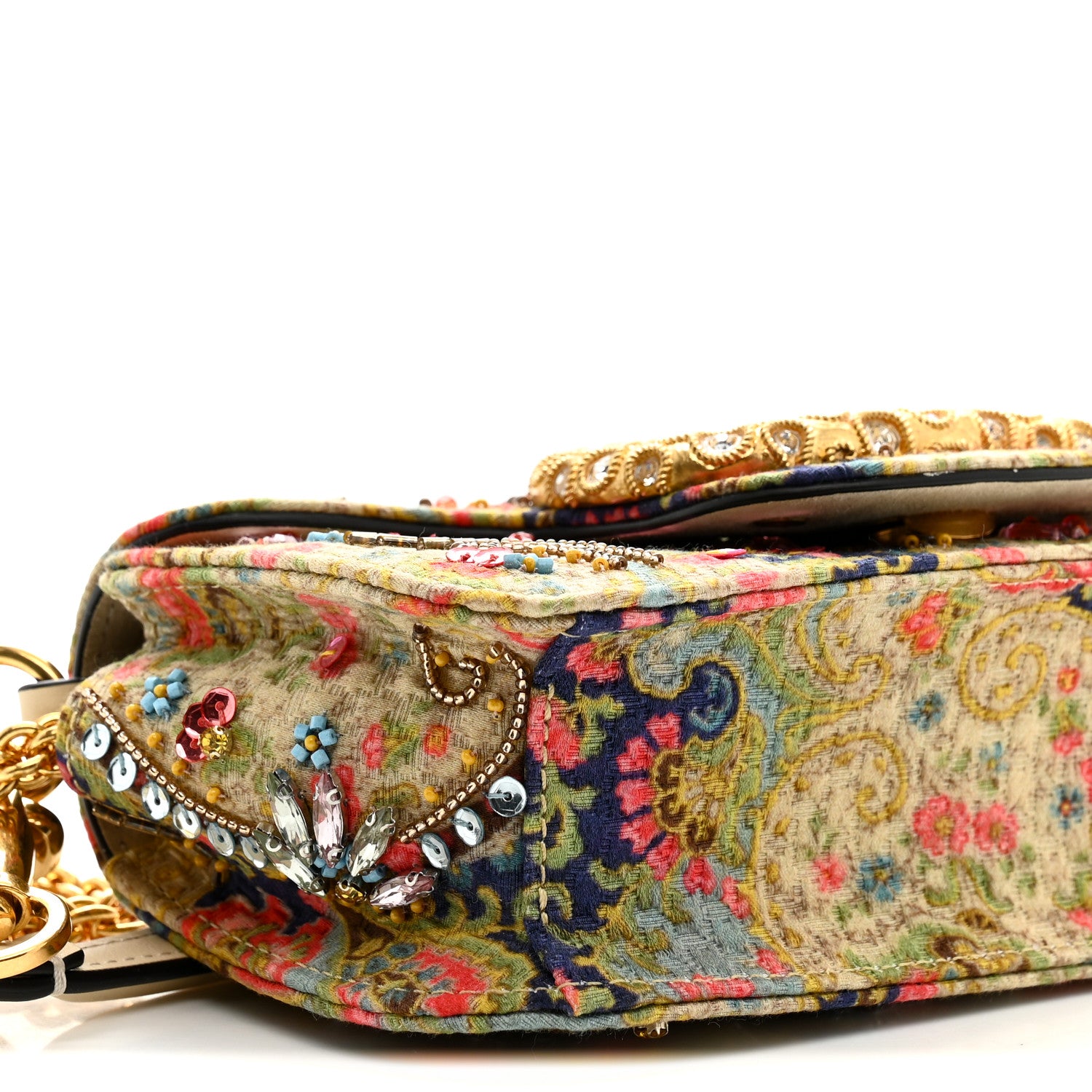 Valentino Garavani Fabric Beaded Crystal Embroidered Paisley Vlogo Small Loco Shoulder Bag Butter White Multicolor 8 of 9