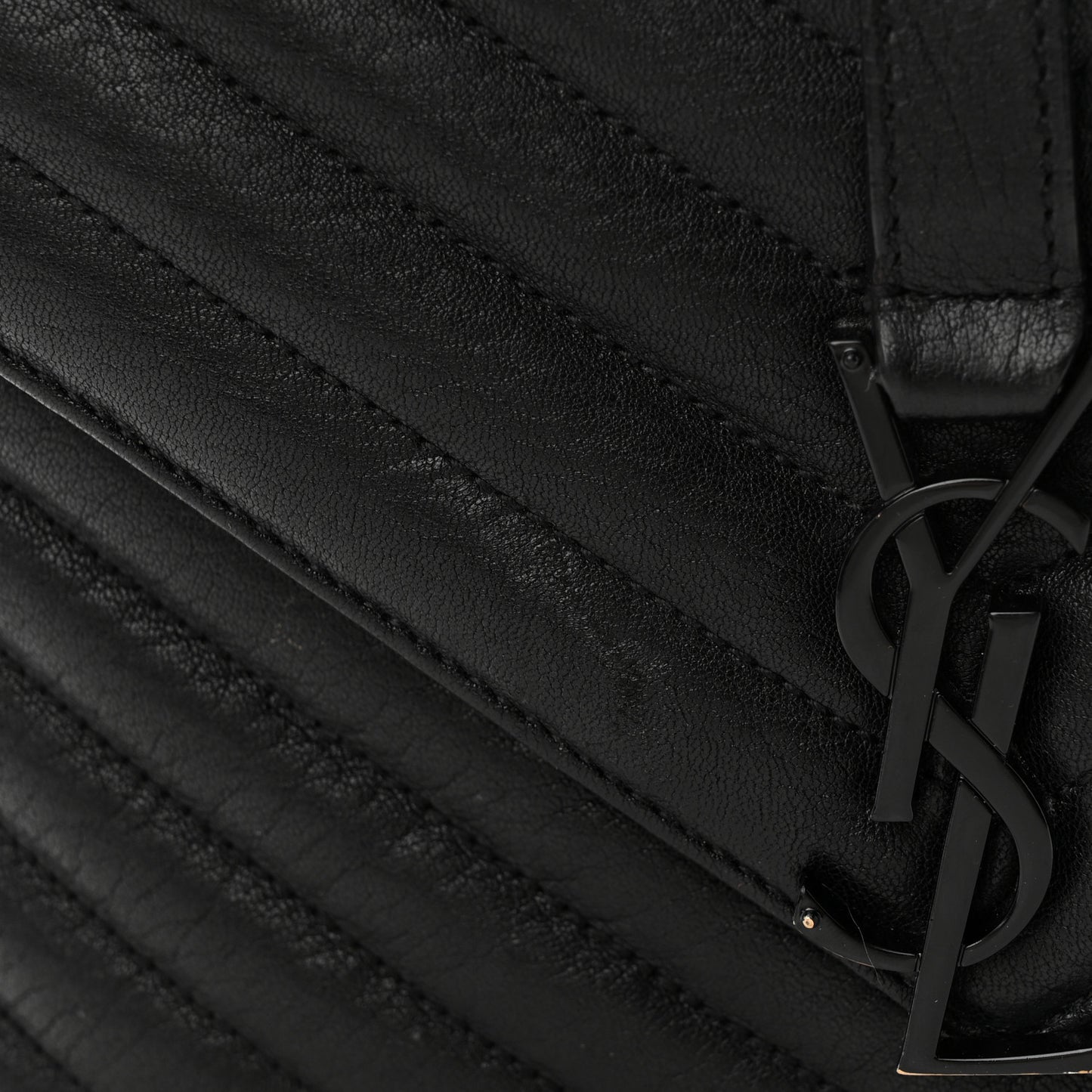 Sheepskin Matelasse Chevron Monogram Monochrome Medium College Bag Black