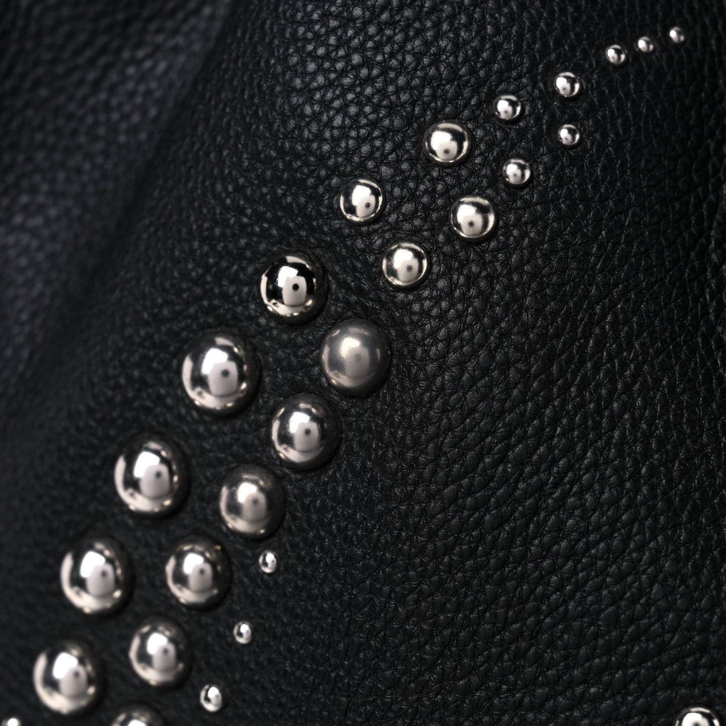 Pebbled Calfskin Studded Gym Sack Bag Black
