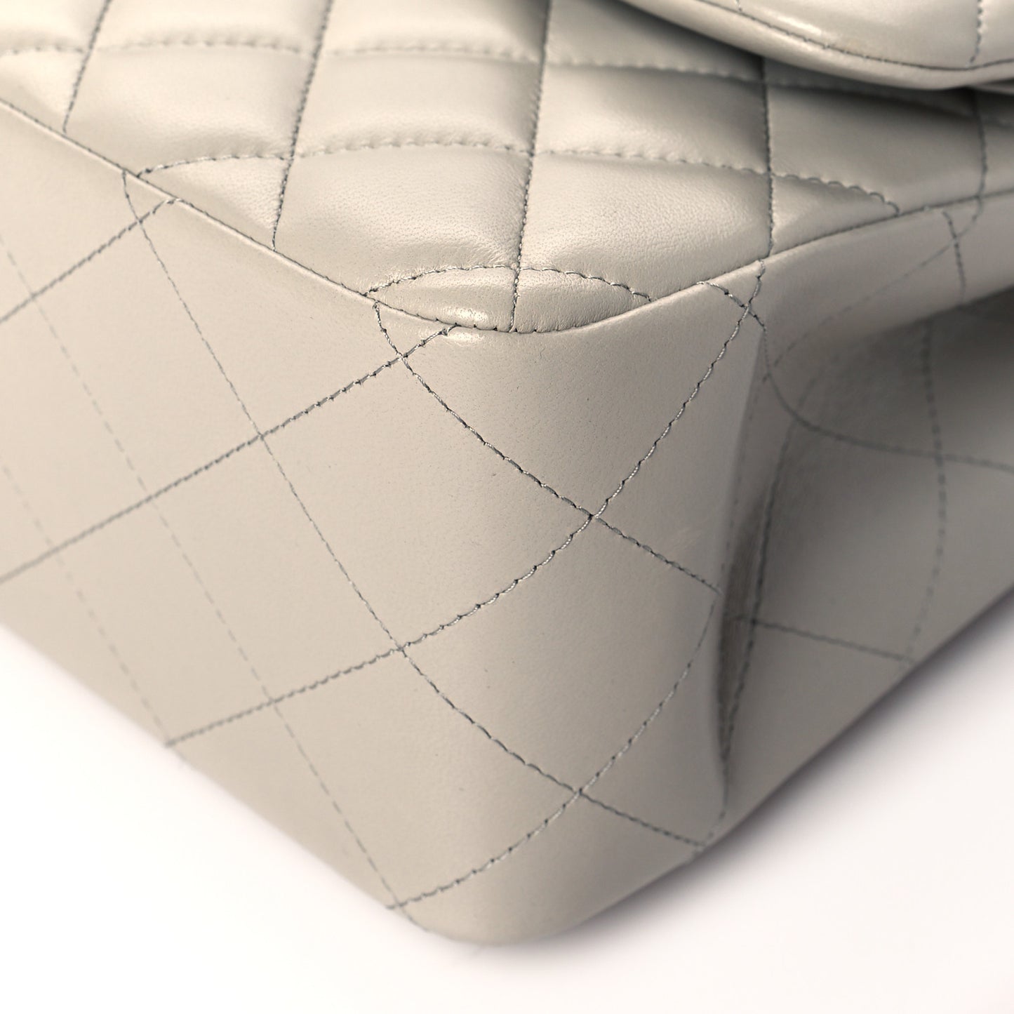 Lambskin Quilted Jumbo Double Flap Grey