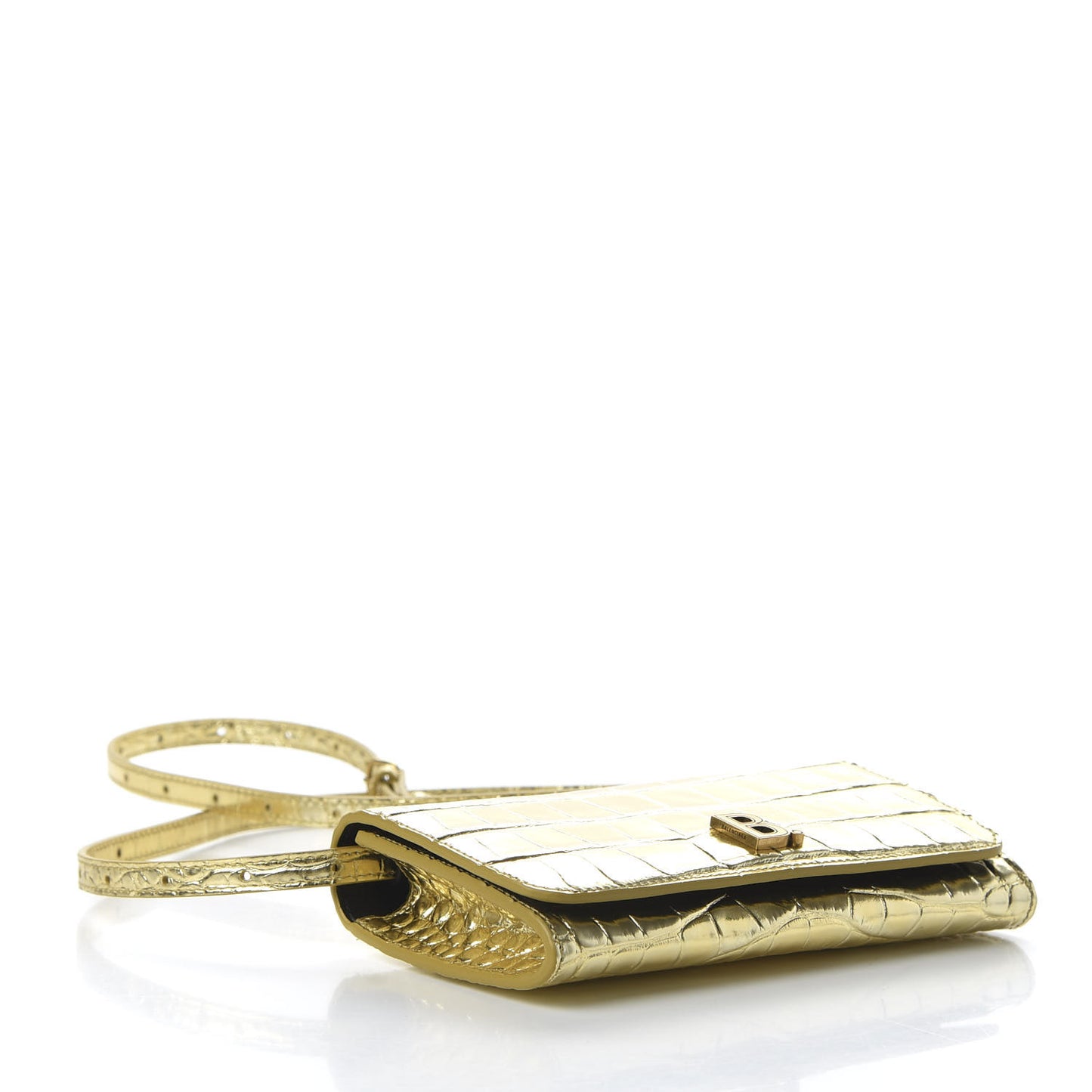 Metallic Calfskin Crocodile Embossed Touch Phone Holder With Strap Gold