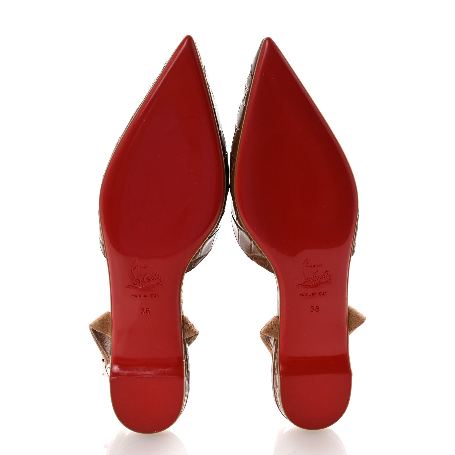 Christian Louboutin Calfskin Crocodile Embossed Choc Lock Flats 38 Biscotto 6 of 9