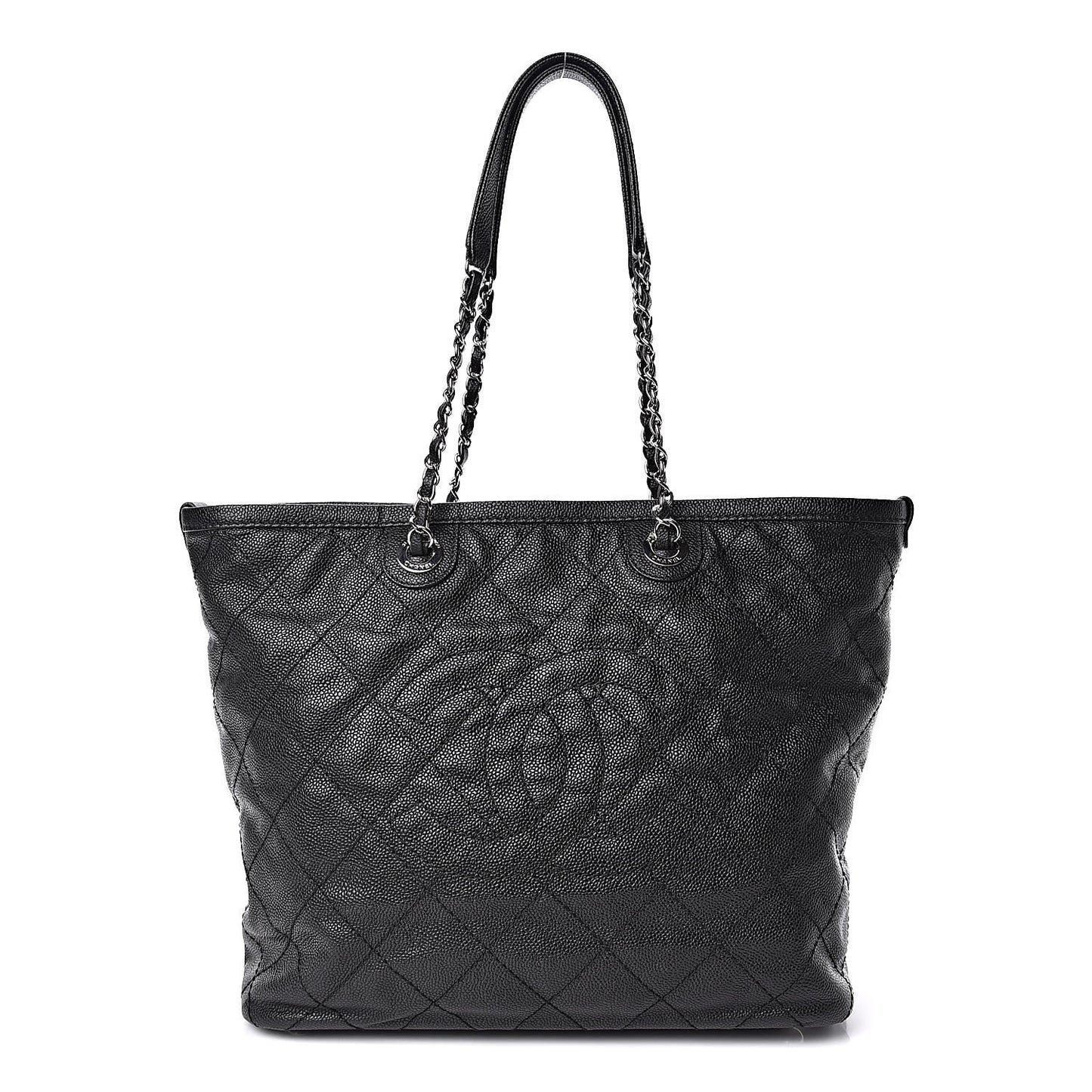 Grained Calfskin Quilted Small Daily Shopping Tote Black