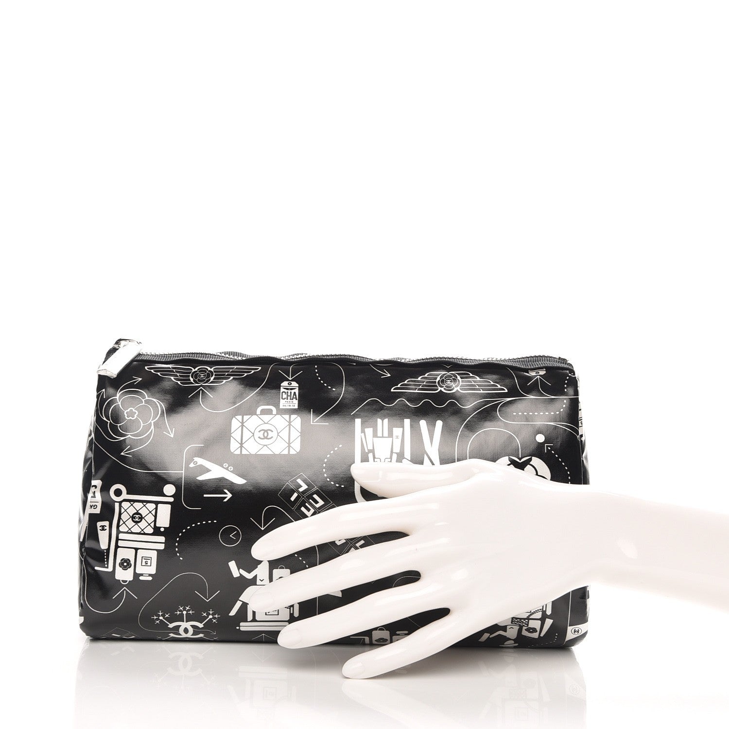 Chanel Coated Canvas Airline Cosmetic Pouch Black White 2 of 8