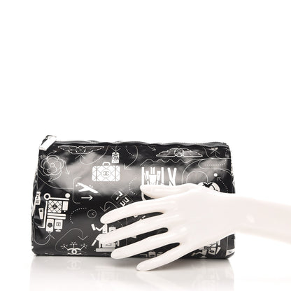 Chanel Coated Canvas Airline Cosmetic Pouch Black White 2 of 8