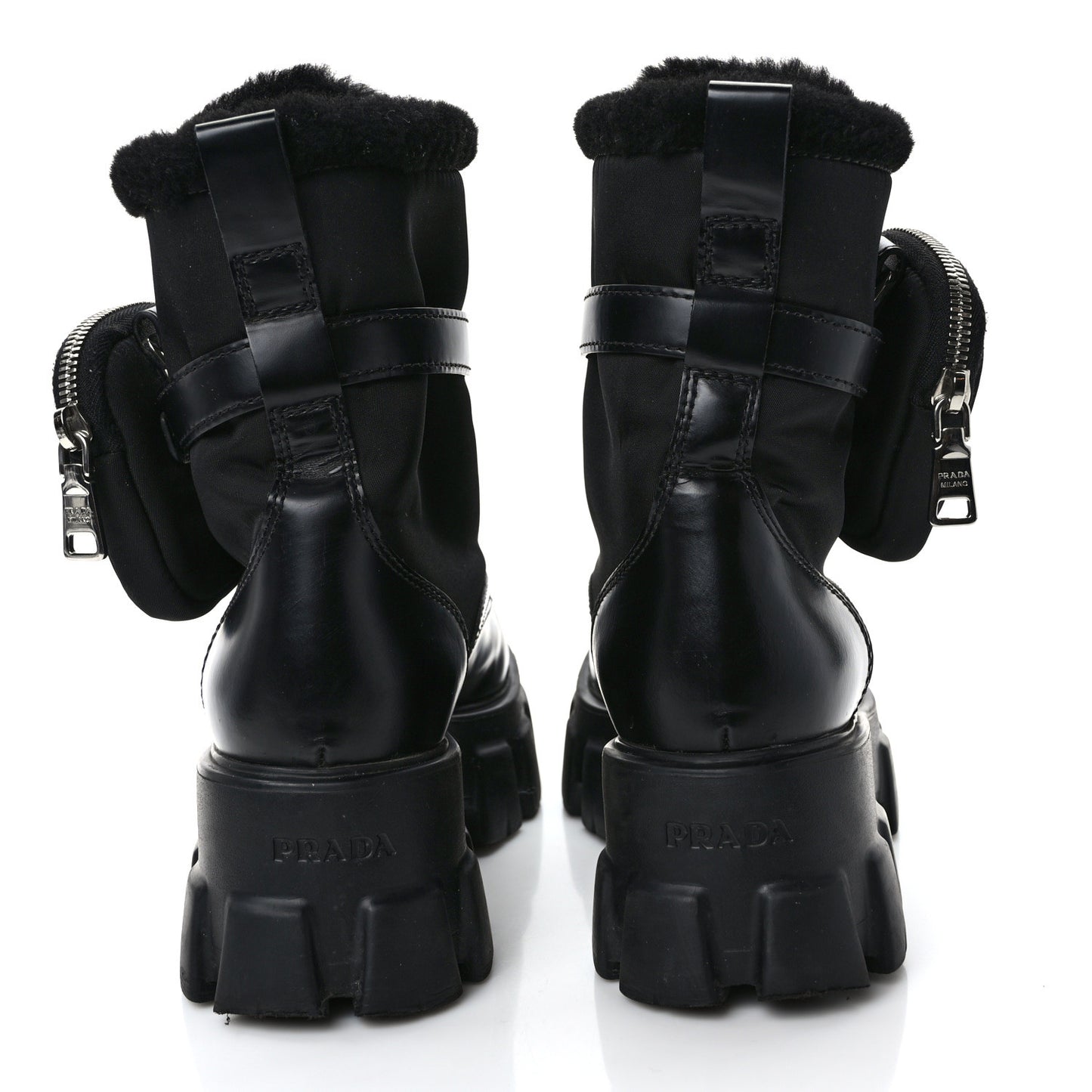 Spazzolato Rois Nylon Shearling Metal Triangle Logo Monolith Pouch Pocket 55mm Boots 36.5 Black