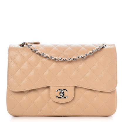 Chanel Caviar Quilted Jumbo Double Flap Light Beige 1 of 9