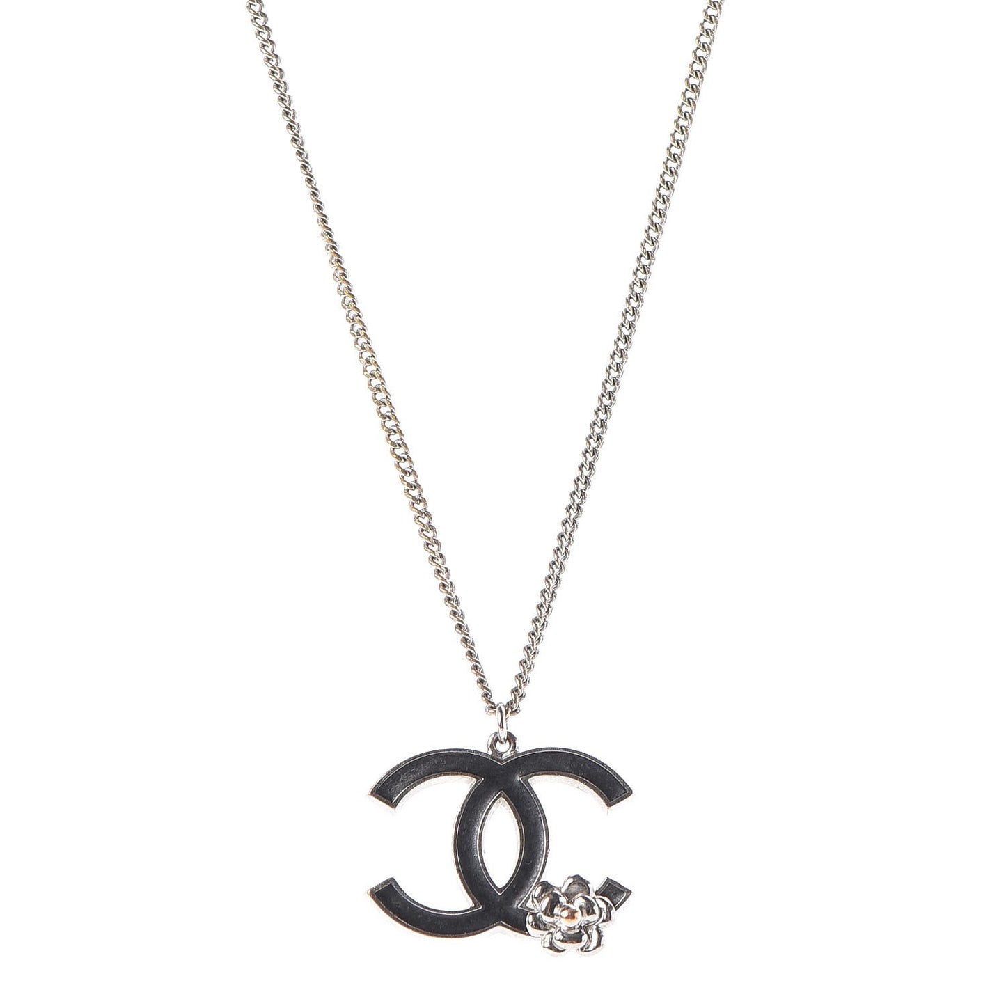 Enamel CC Camellia Necklace Silver Black