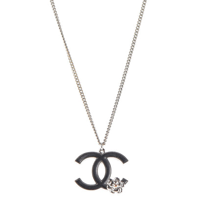 Chanel Enamel CC Camellia Necklace Silver Black 1 of 5