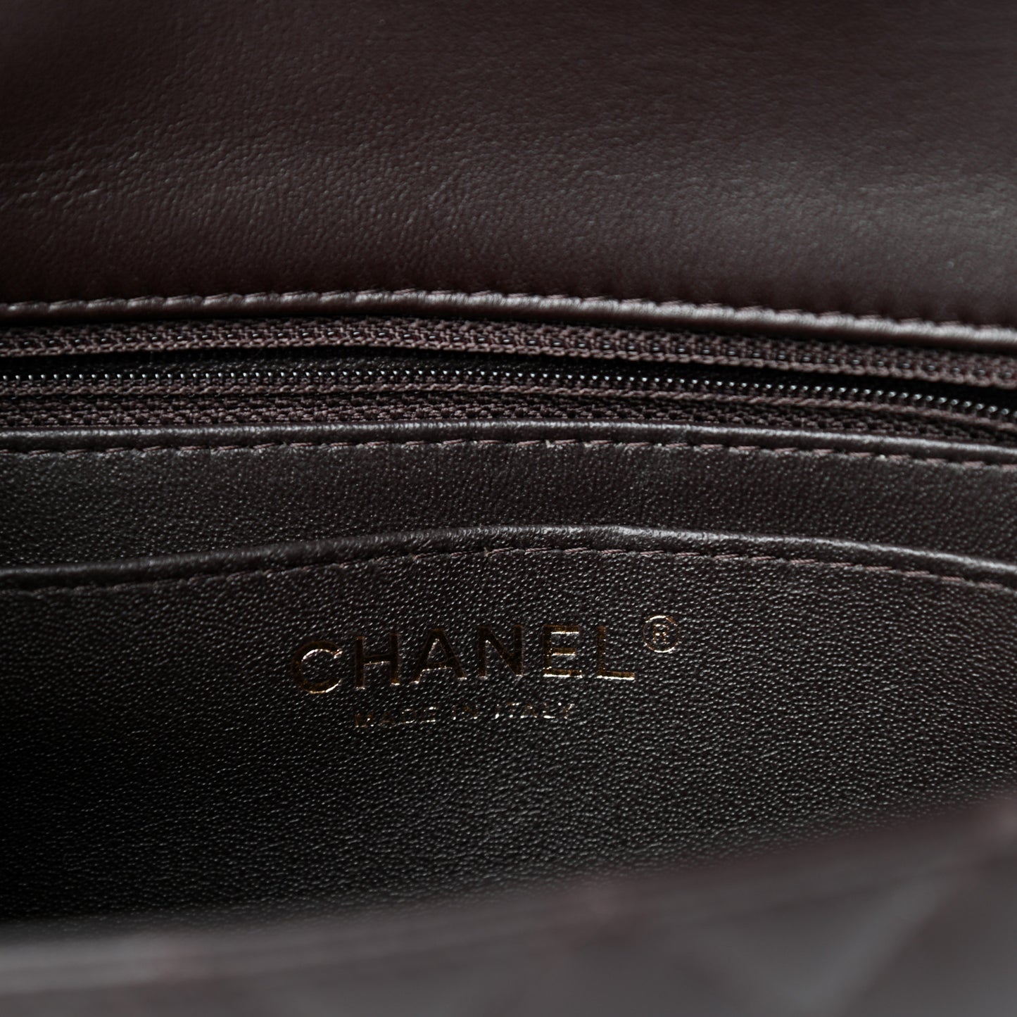Lambskin Quilted Mini Rectangular Flap Dark Brown
