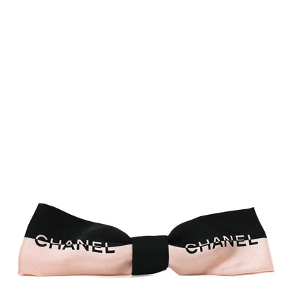 Chanel Silk Bow Logo Hair Clip Light Pink Black 1 of 5