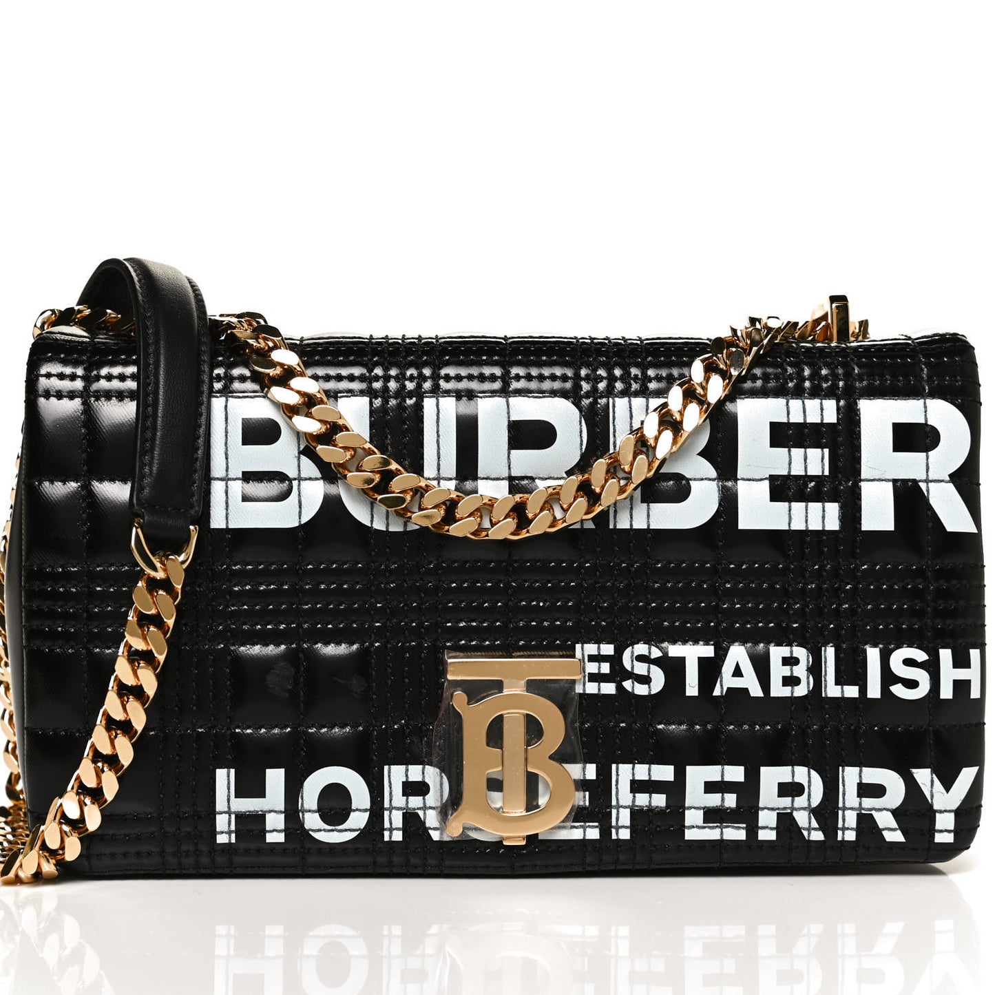 Patent Quilted Horseferry Print Small Lola Bag Black