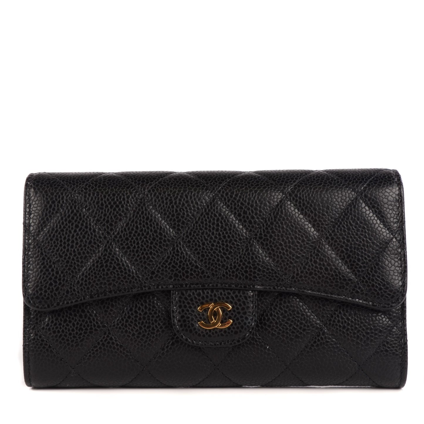 Caviar Quilted Large Flap Wallet Black