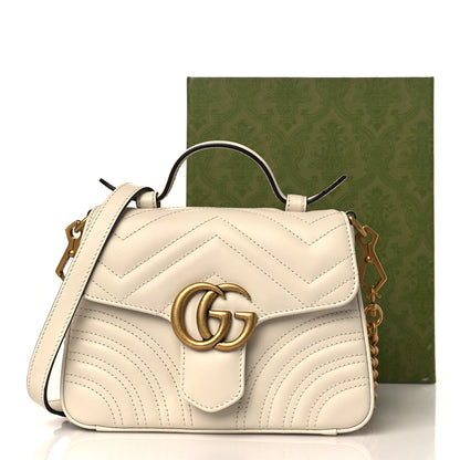 Gucci Calfskin Matelasse Mini GG Marmont Top Handle Shoulder Bag White 11 of 11
