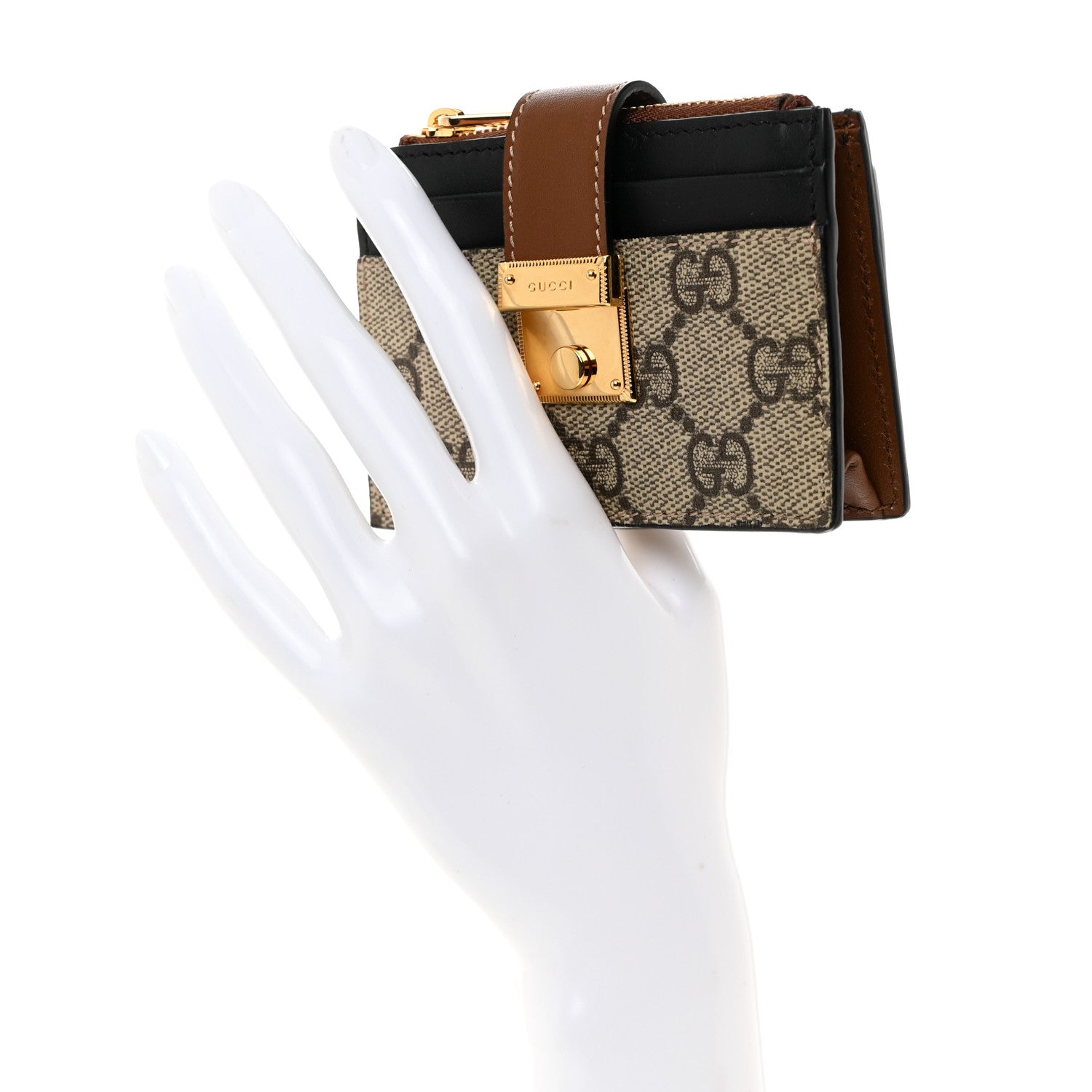Gucci GG Supreme Monogram Padlock Card Case Beige Ebony 2 of 7
